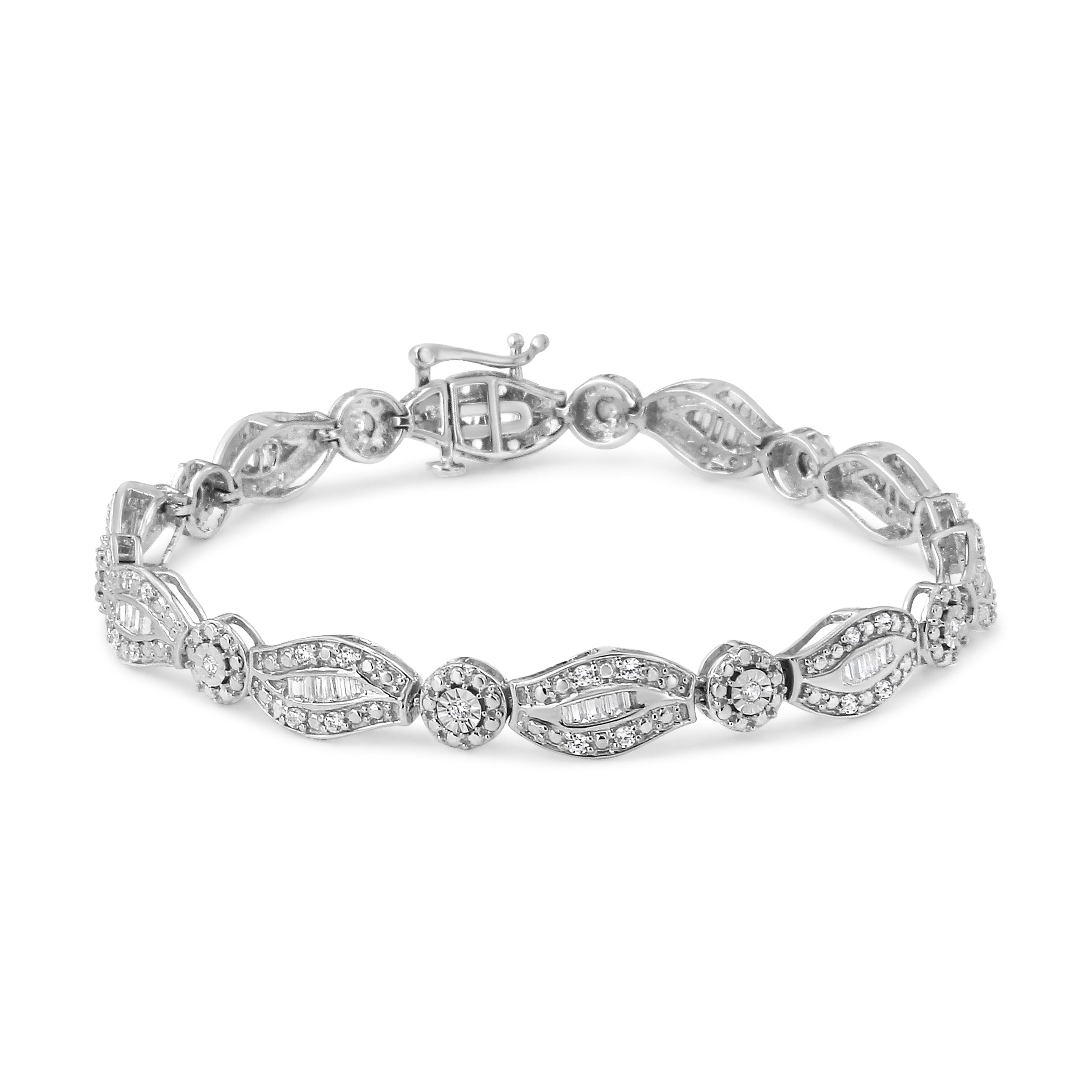 .925 Sterling Silver 1 cttw Diamond Double Leaf and Bezel Link Bracelet I-J Clarity, I2-I3 Color - Size 7.25" on sale at MyriadMart