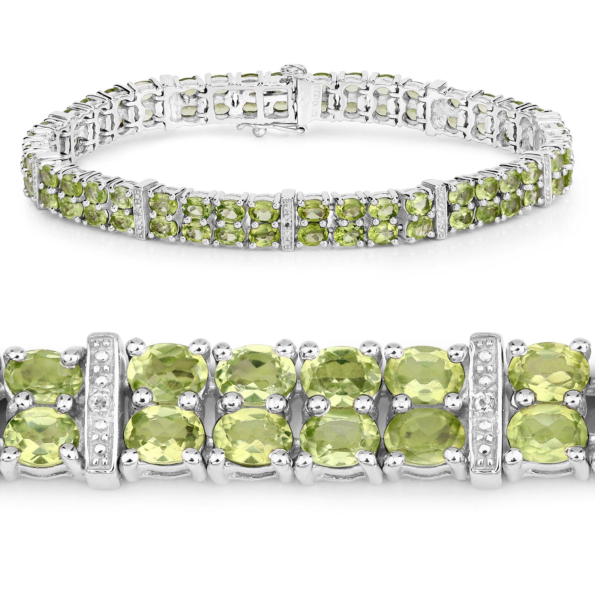 12.97 Carat Genuine Peridot and White Topaz .925 Sterling Silver Bracelet on sale at MyriadMart