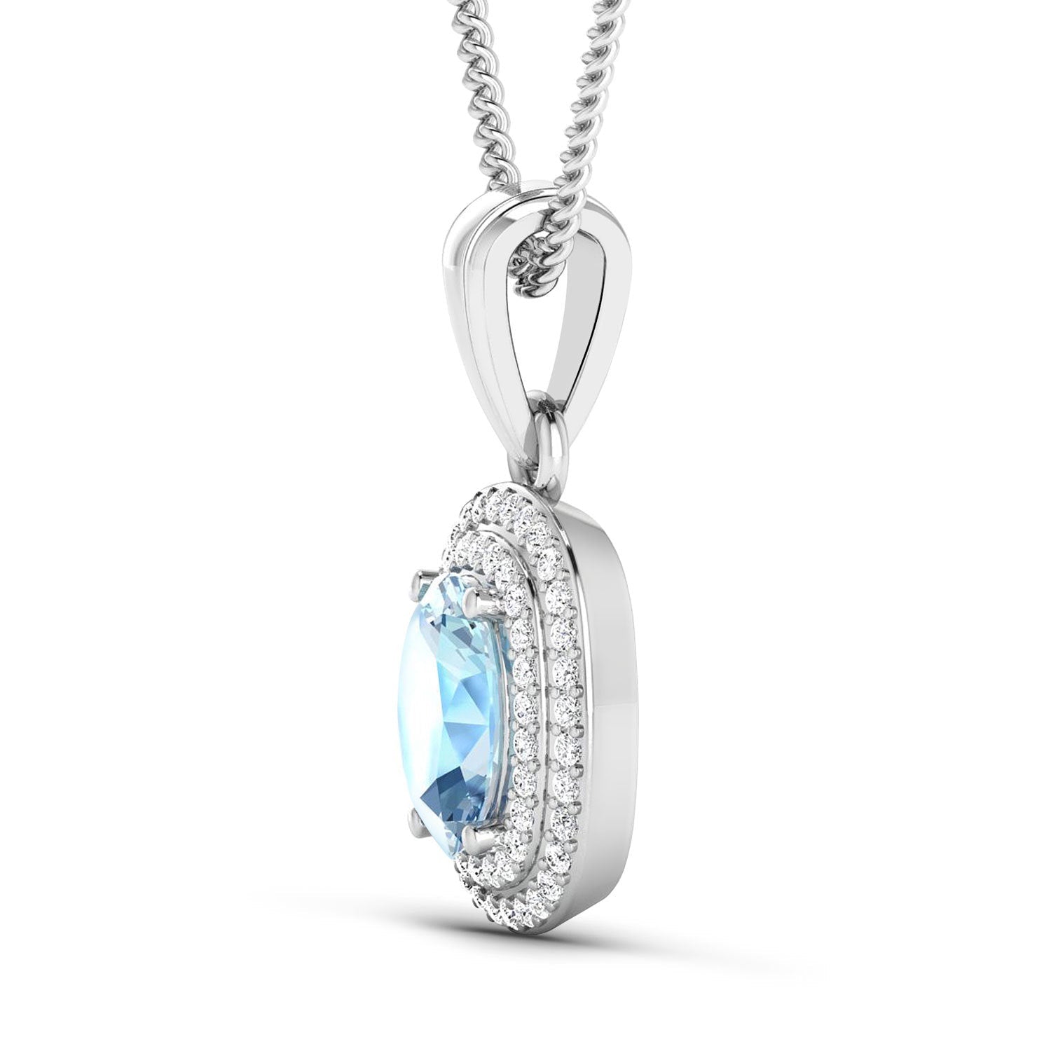 1.35 Carat Genuine Aquamarine and White Diamond 14K White Gold Pendant on sale at MyriadMart