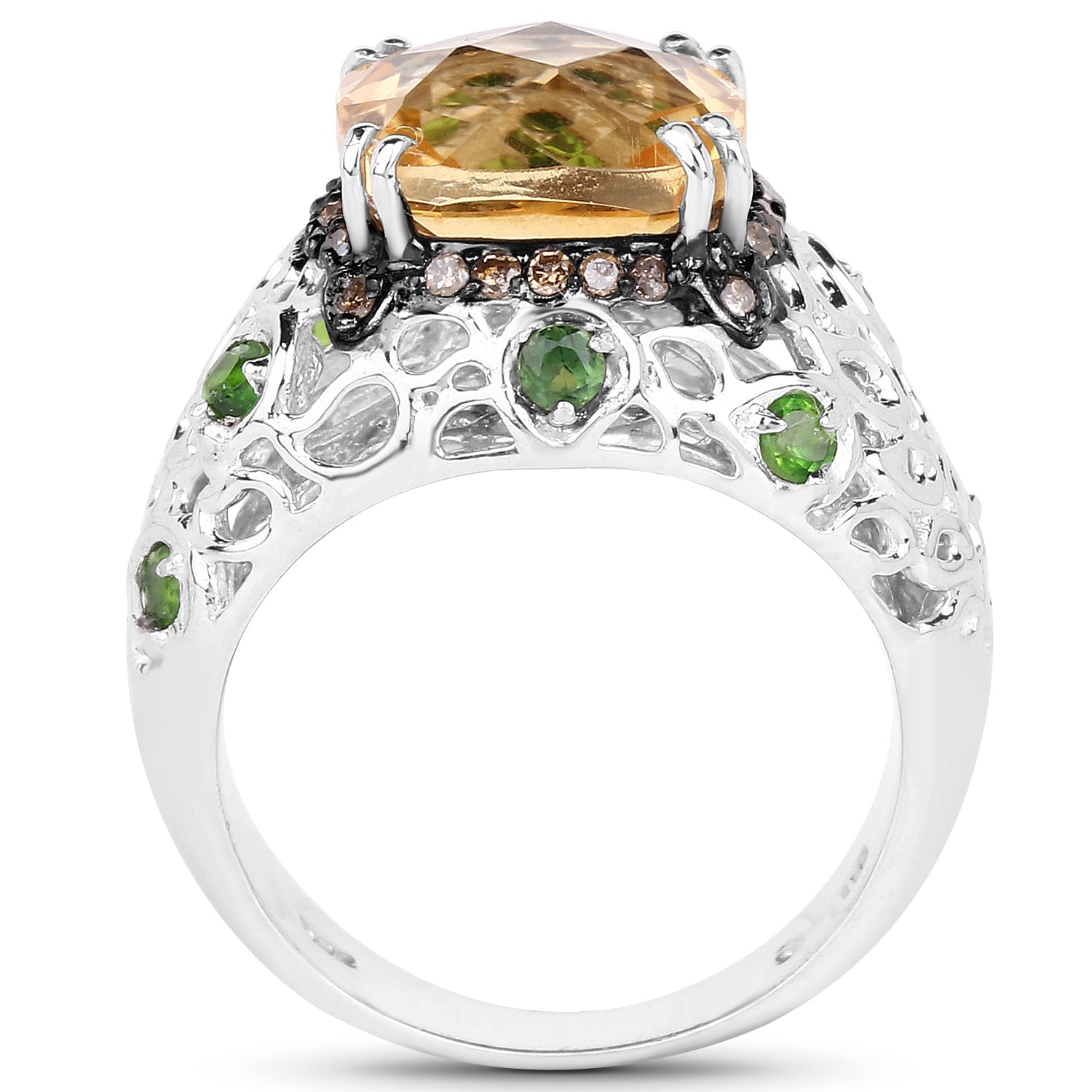 4.13 Carat Genuine Citrine, Chrome Diopside & Champagne Diamond .925 Sterling Silver Ring on sale at MyriadMart