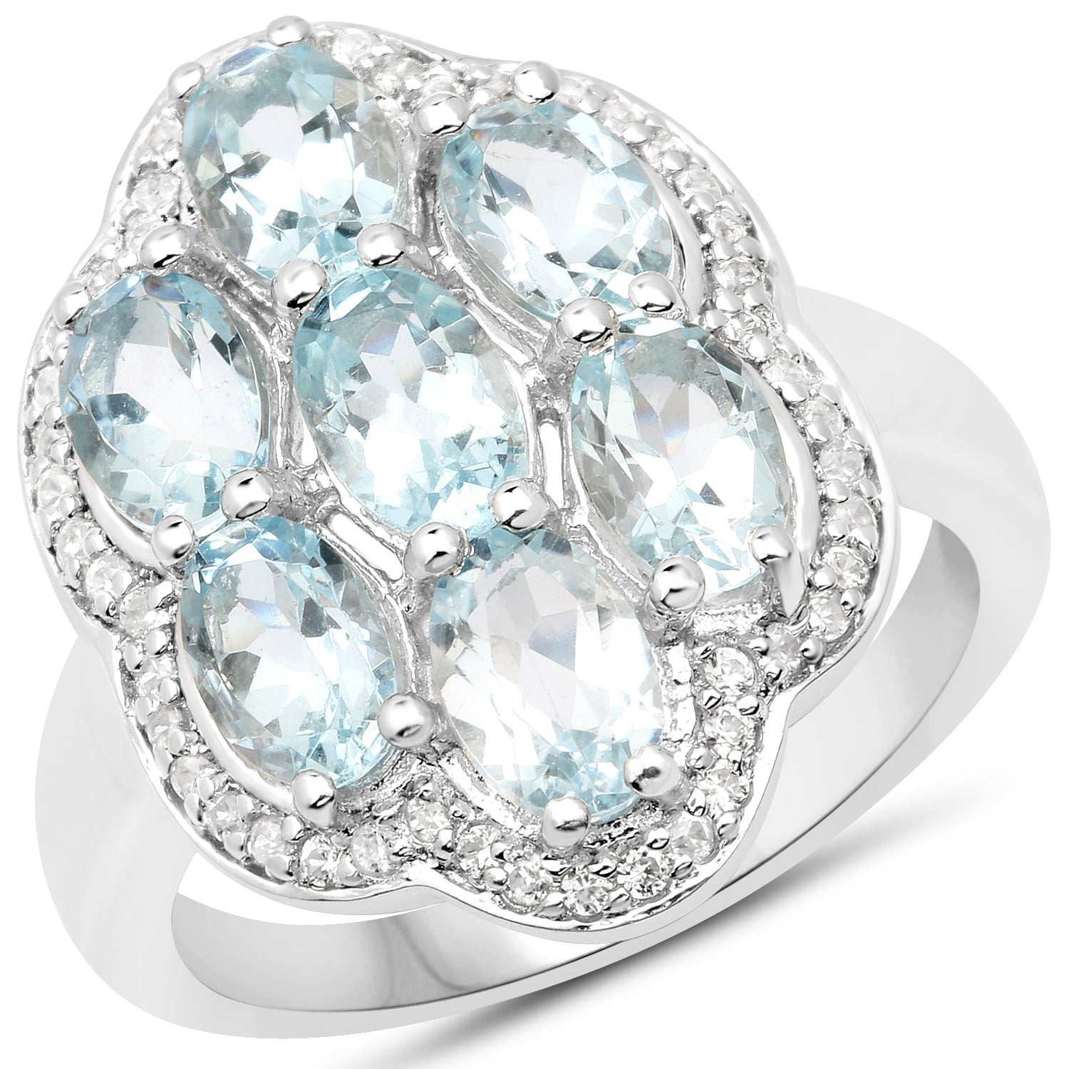 3.09 Carat Genuine Aquamarine and White Zircon .925 Sterling Silver Ring on sale at MyriadMart