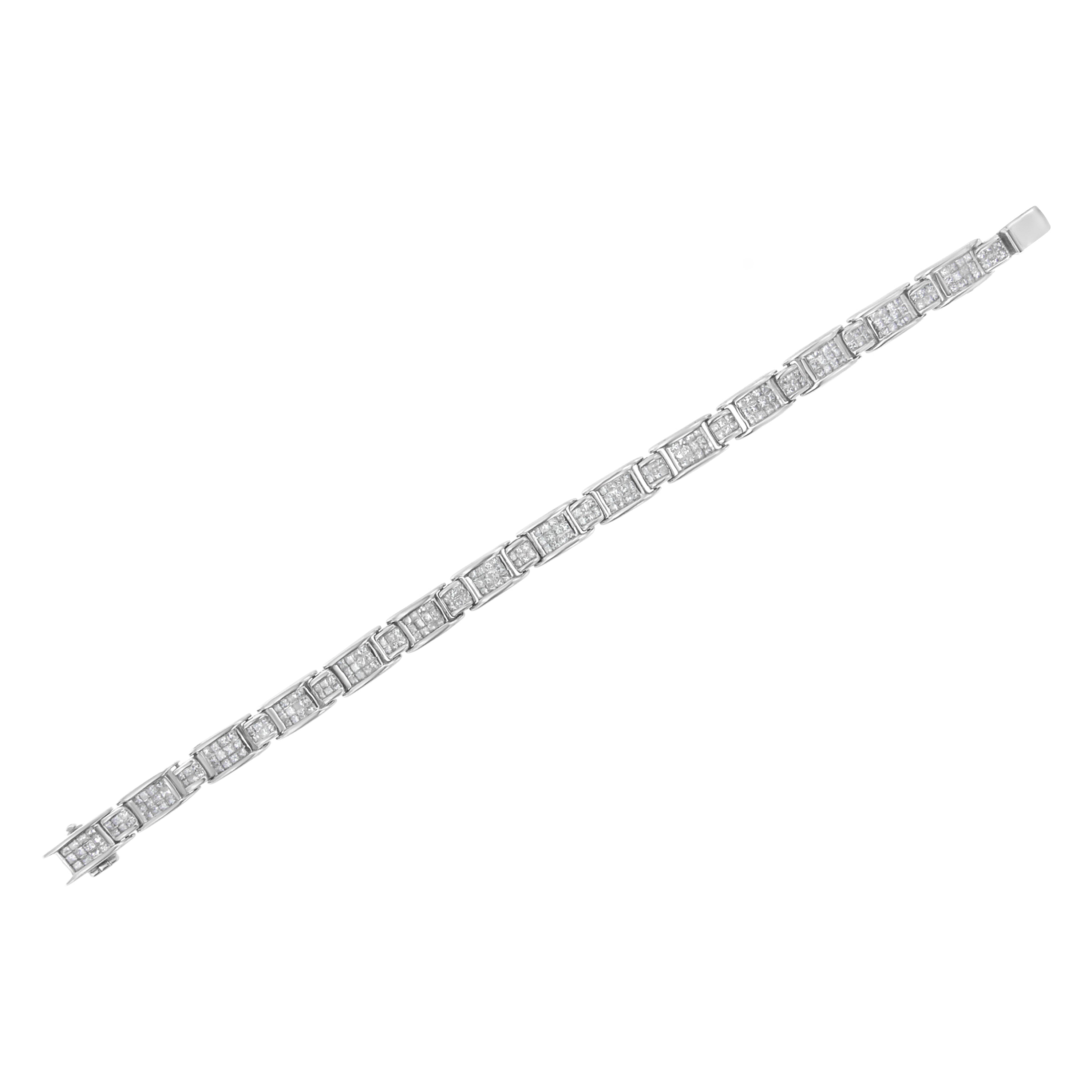 14K White Gold 5.0 Cttw Princess-Cut Diamond Rectangular Alternating Station 7" Tennis Bracelet G-H Color, SI1-SI2 Clarity on sale at MyriadMart