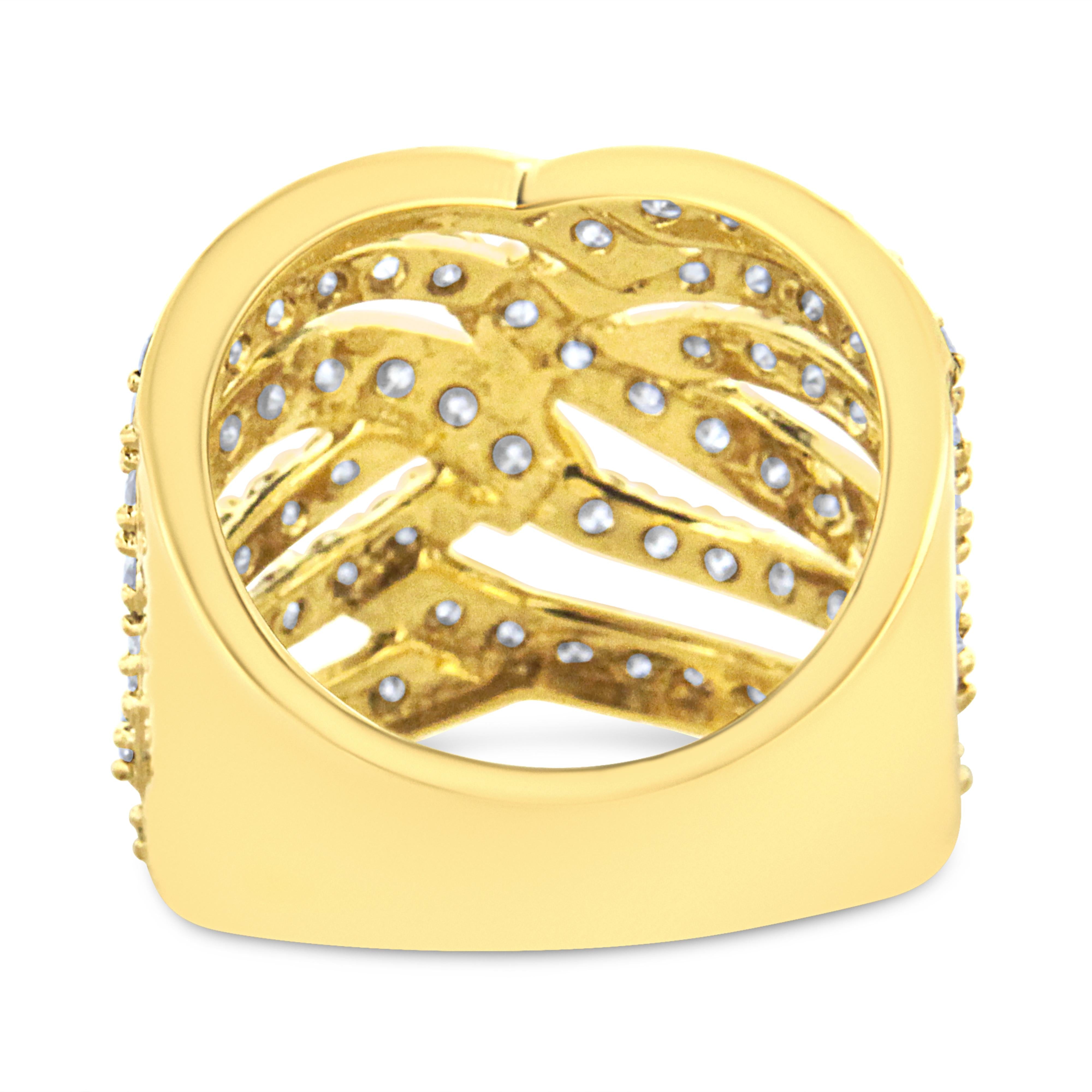 10K Yellow Gold 3.00 Cttw Diamond Multi Row Bypass Wave Cocktail Band Ring J-K Color, I1-I2 Clarity - Size 7 on sale at MyriadMart