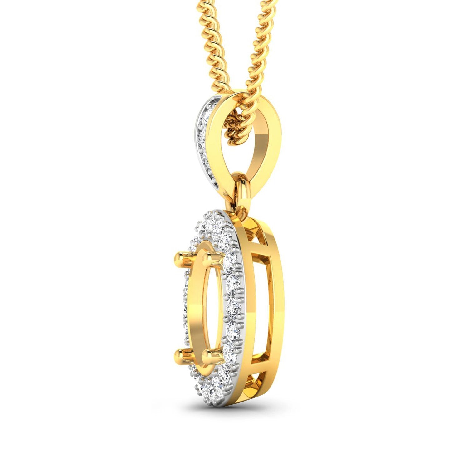 0.18 Carat Genuine White Diamond 14K Yellow Gold Semi Mount Pendant - holds 8x6mm Oval Gemstone on sale at MyriadMart