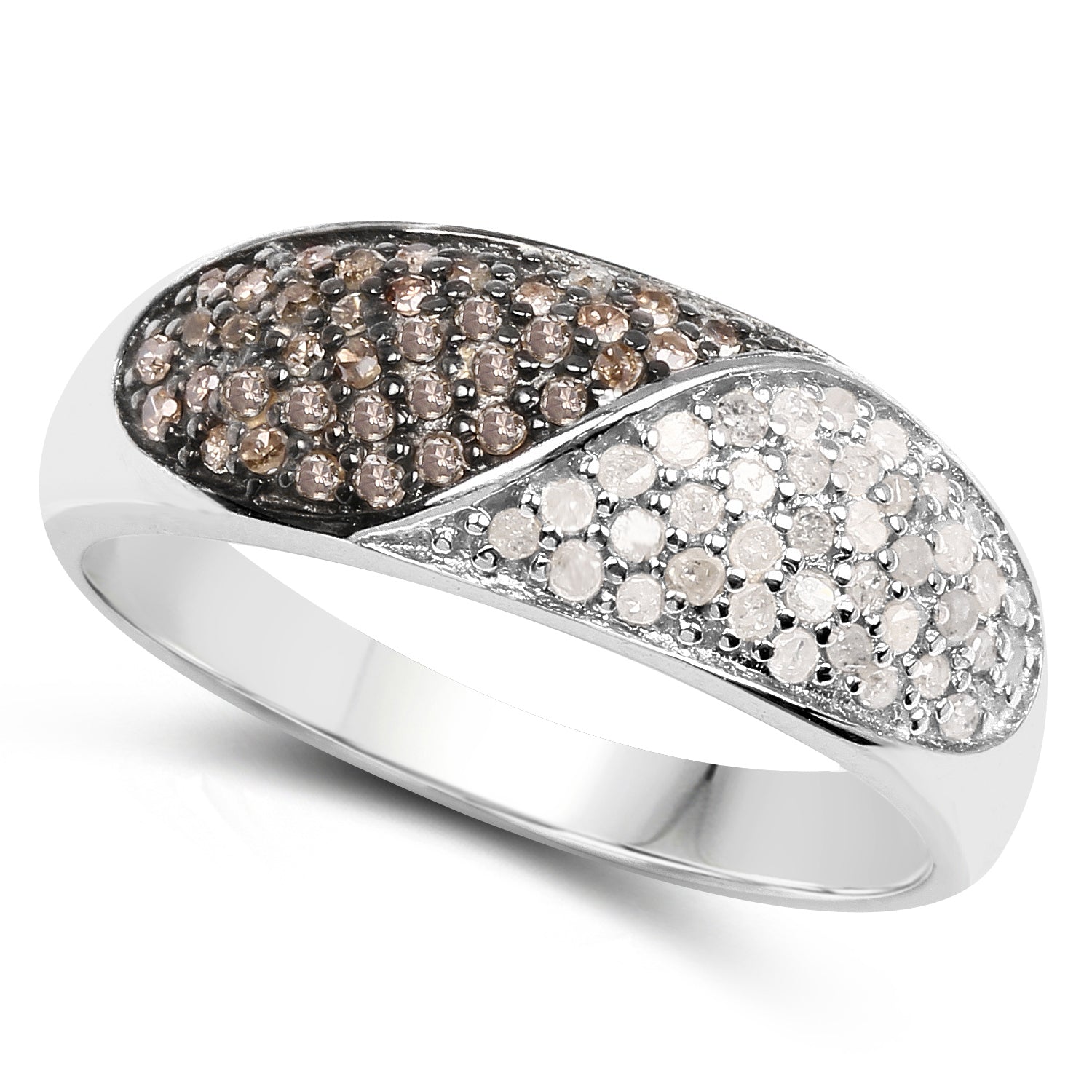 0.32 Carat Genuine Champagne Diamond and White Diamond .925 Sterling Silver Ring on sale at MyriadMart