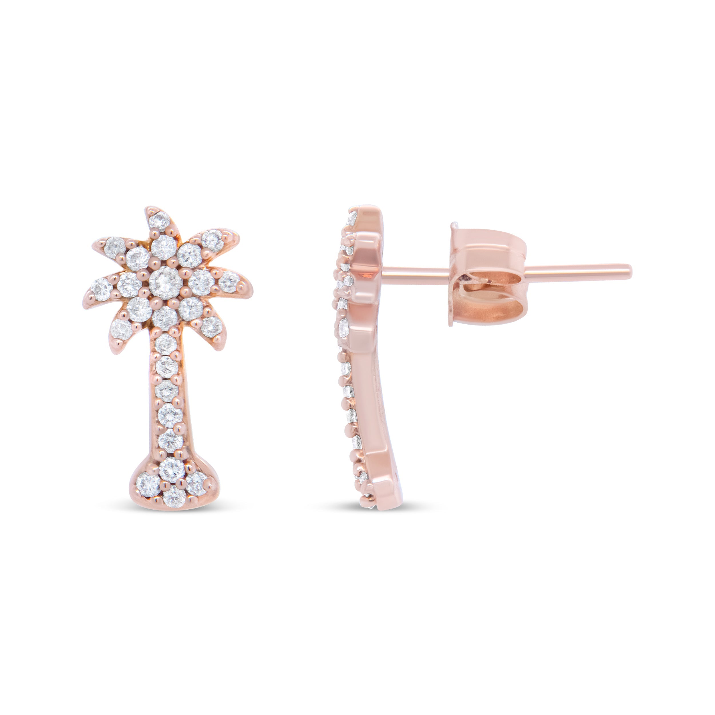 10K Rose Gold 1/4 Cttw Diamond Palm Tree Push Back Stud Earrings H-I Color, I1-I2 Clarity on sale at MyriadMart