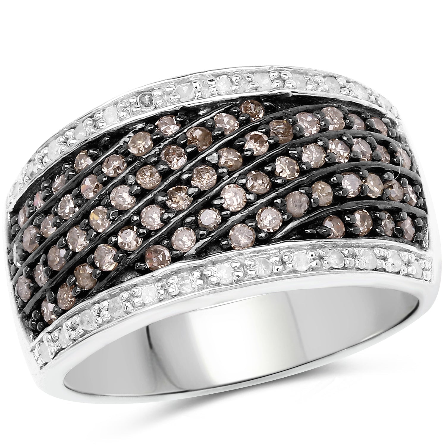 0.87 Carat Genuine Champagne Diamond and White Diamond .925 Sterling Silver Ring on sale at MyriadMart