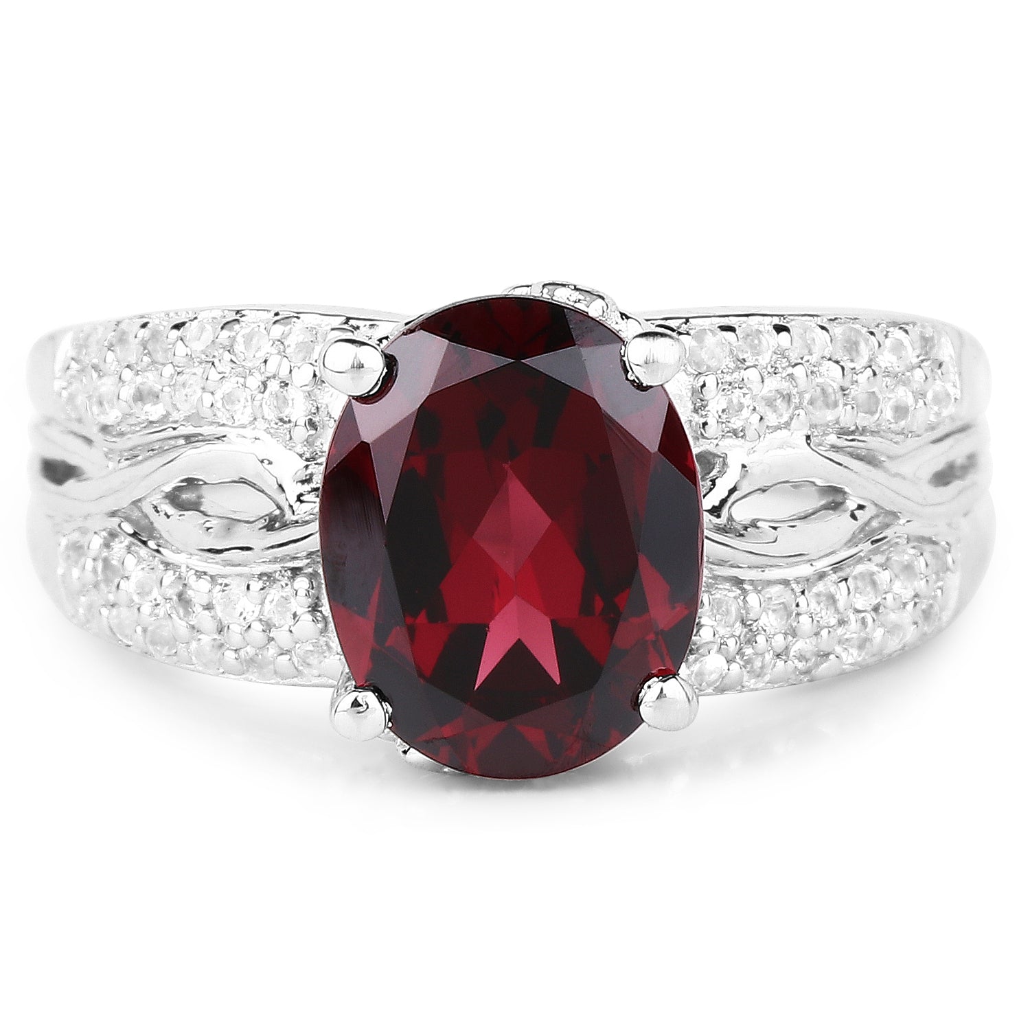 3.23 Carat Genuine Rhodolite and White Topaz .925 Sterling Silver Ring on sale at MyriadMart