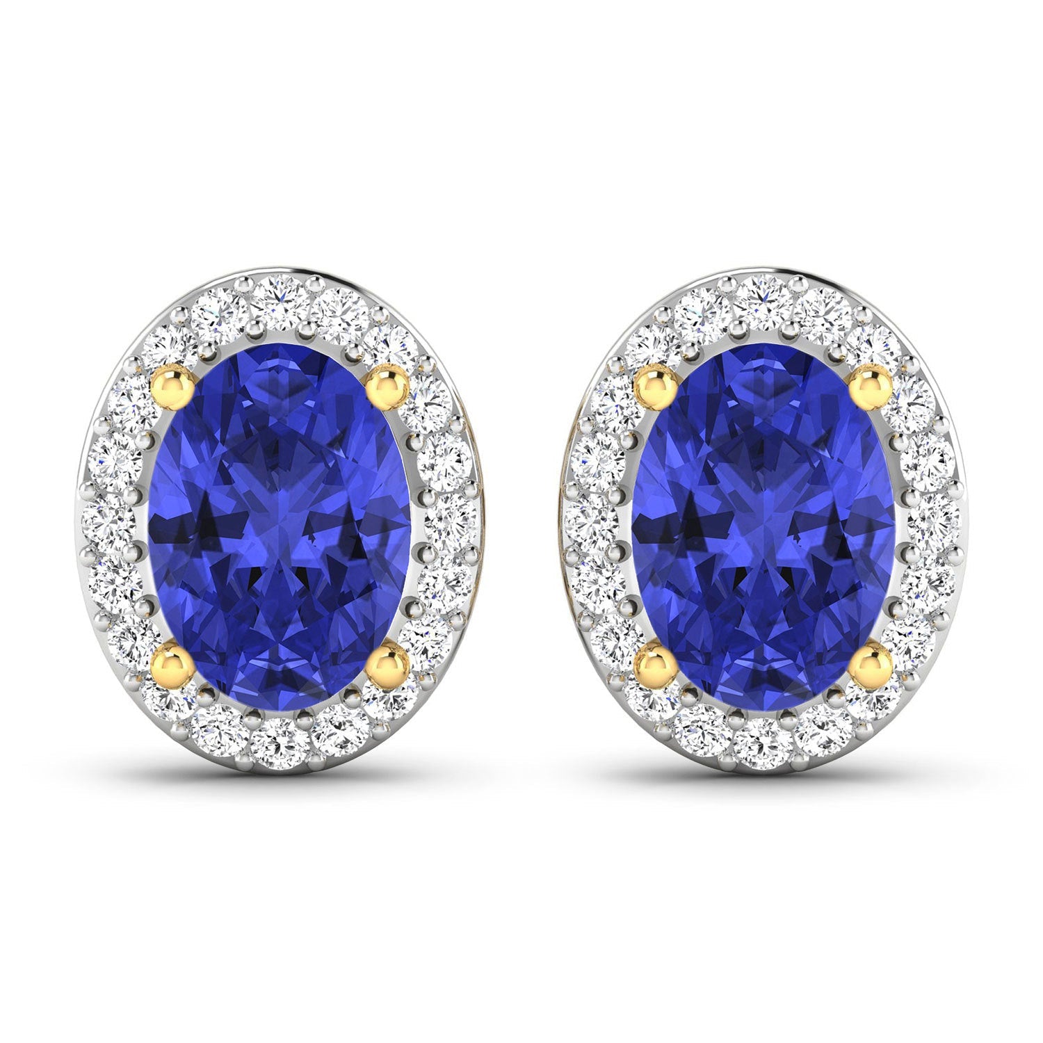 1.50 Carat Genuine Tanzanite and White Diamond 14K Yellow Gold Earrings