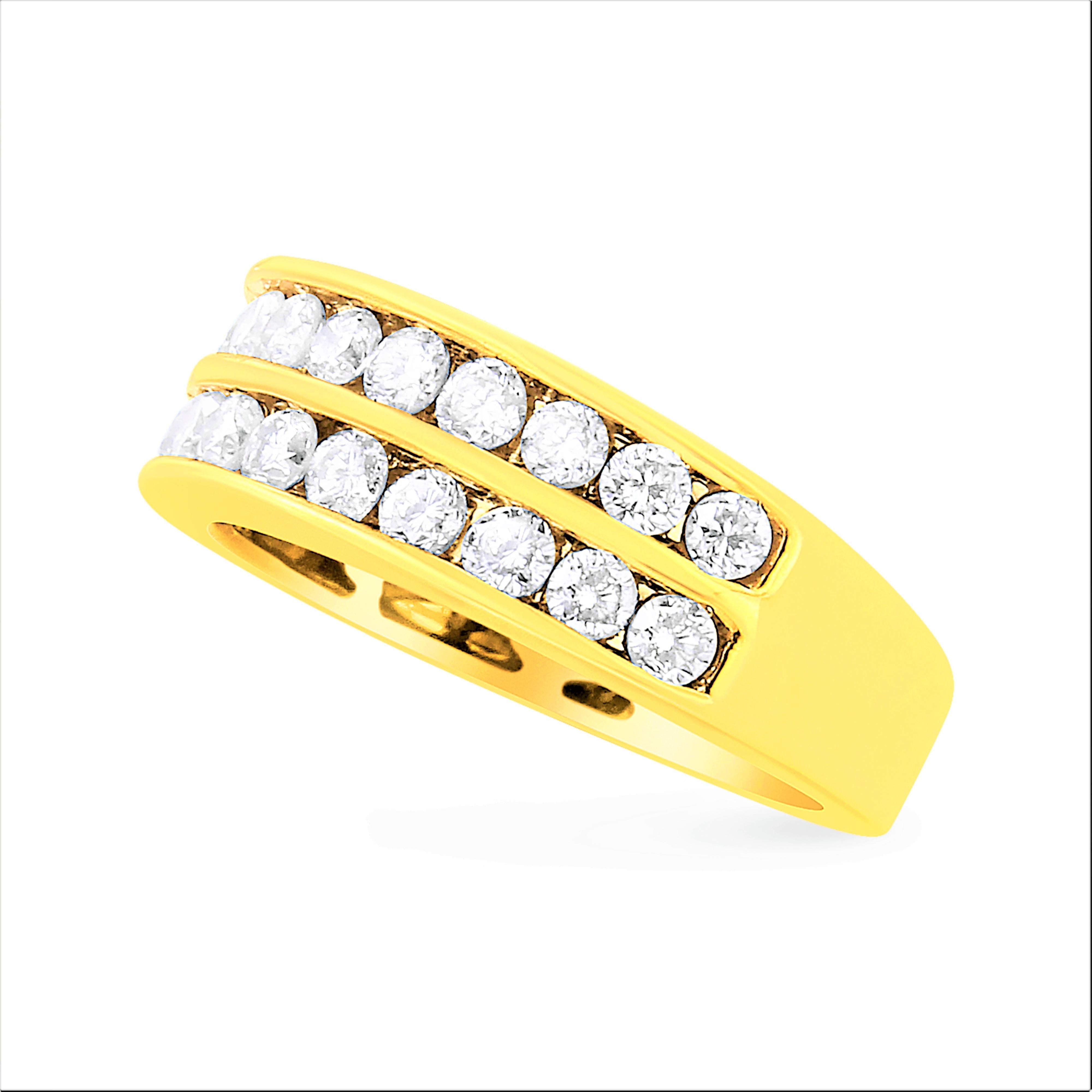 10K Yellow Gold Two-Row Diamond Band Ring 1 Cttw, J-K Color, I1-I2 Clarity - Size 6 on sale at MyriadMart
