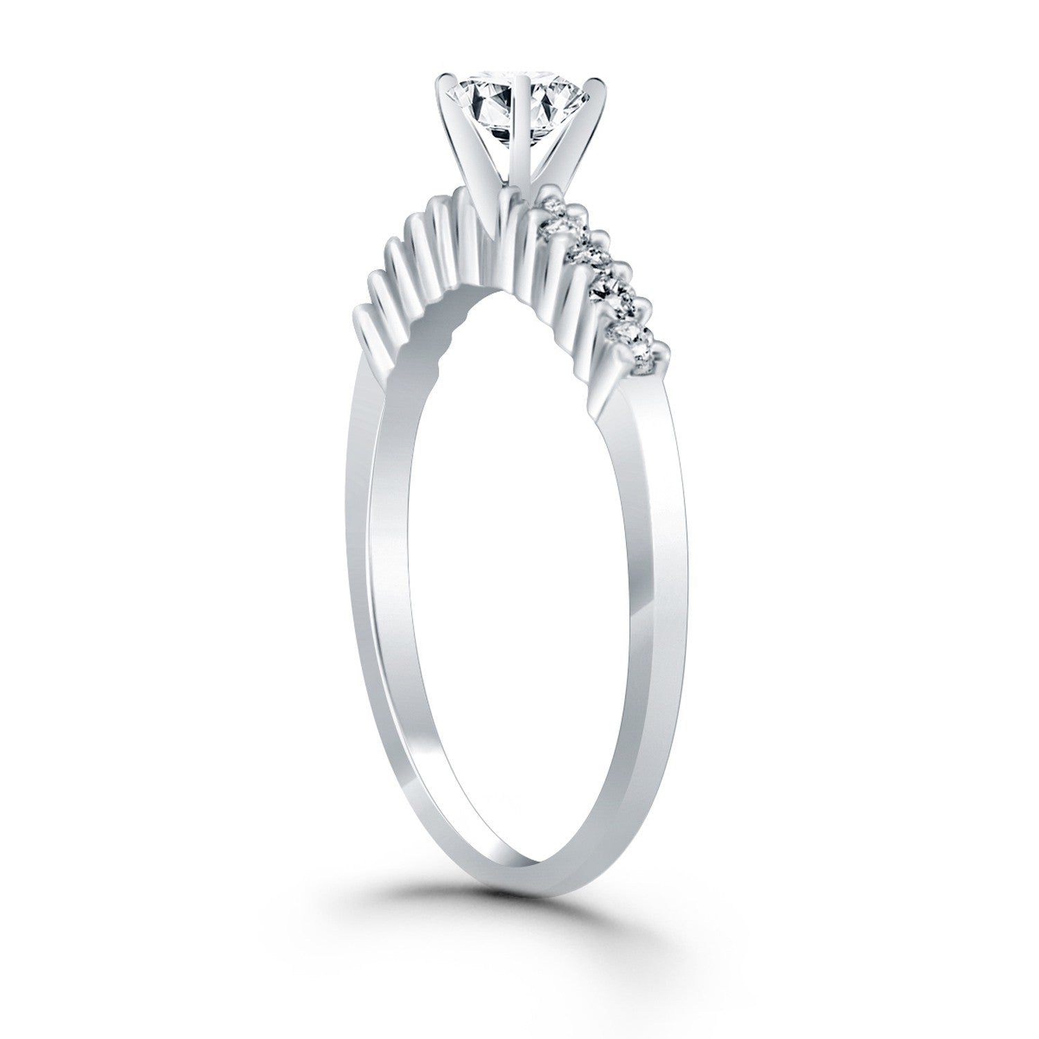 14k White Gold Shared Prong Accent Diamond Engagement Ring on sale at MyriadMart