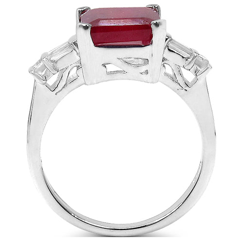 4.30 ct. t.w. Glass Filled Ruby and White Topaz Ring in Sterling Silver on sale at MyriadMart