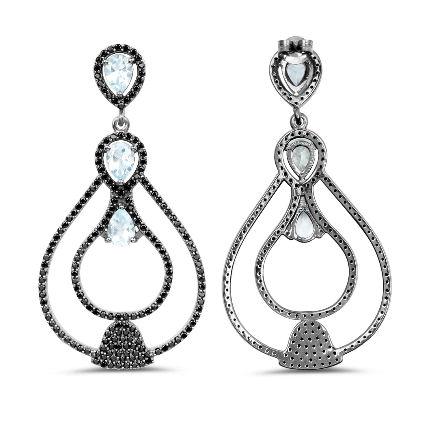 8.81 Carat Genuine Blue Topaz and Black Spinel .925 Sterling Silver Earrings on sale at MyriadMart