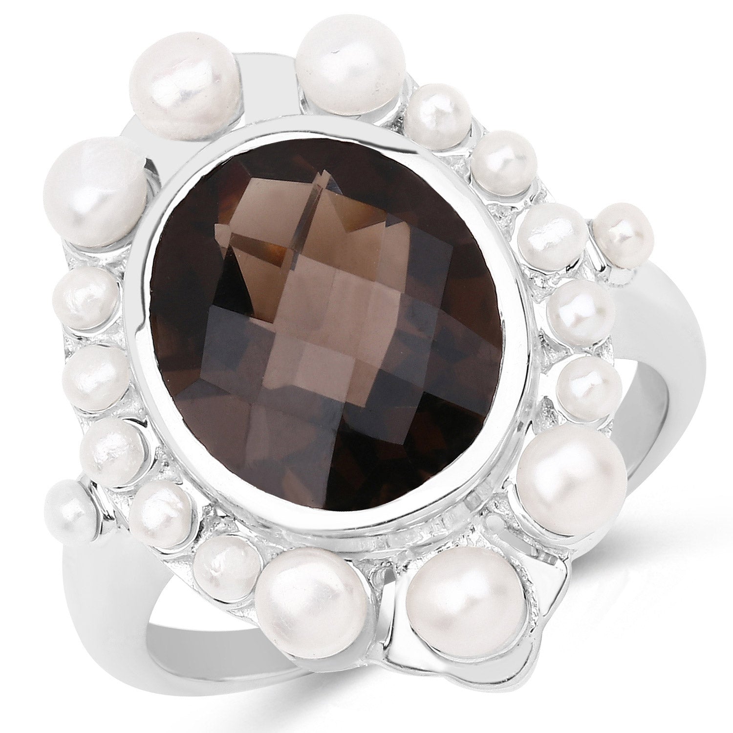 5.75 Carat Genuine Smoky Quartz and Pearl .925 Sterling Silver Ring on sale at MyriadMart