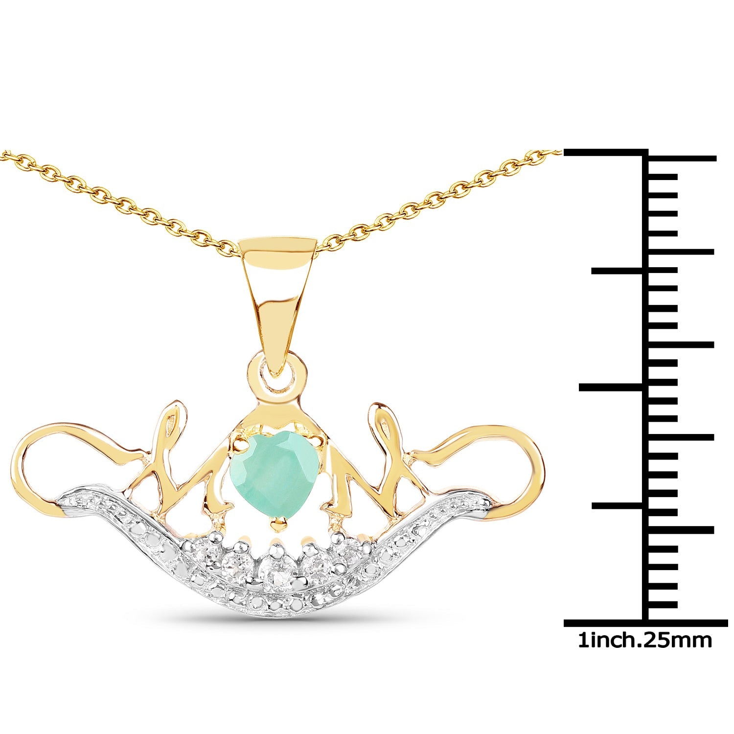 14K Yellow Gold Plated 0.62 Carat Genuine Emerald and White Topaz .925 Sterling Silver Pendant on sale at MyriadMart