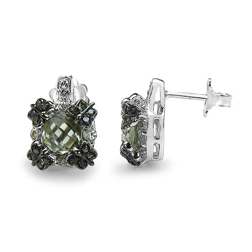 2.91 Carat Genuine Green Amethyst, White Sapphire & Green Diamond .925 Sterling Silver Earrings on sale at MyriadMart