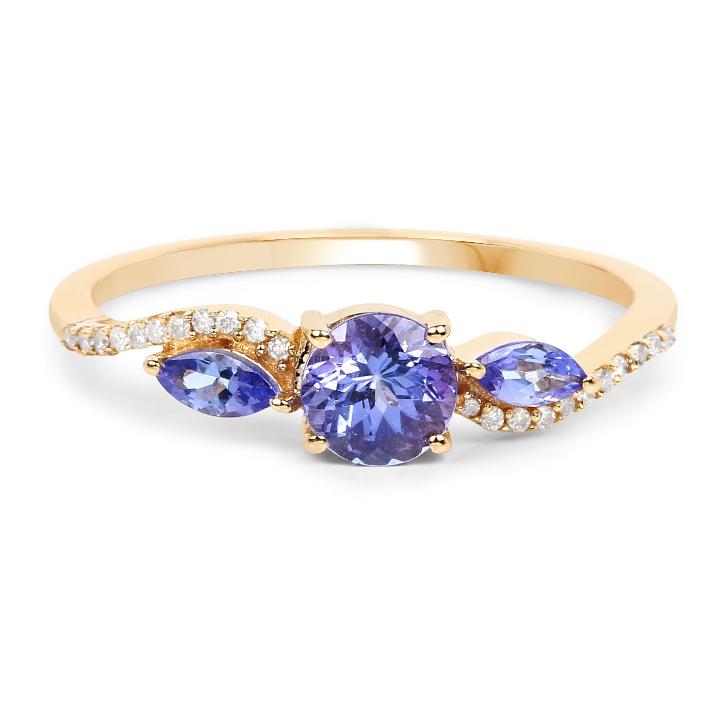0.70 Carat Genuine Tanzanite and White Diamond 14K Yellow Gold Ring on sale at MyriadMart