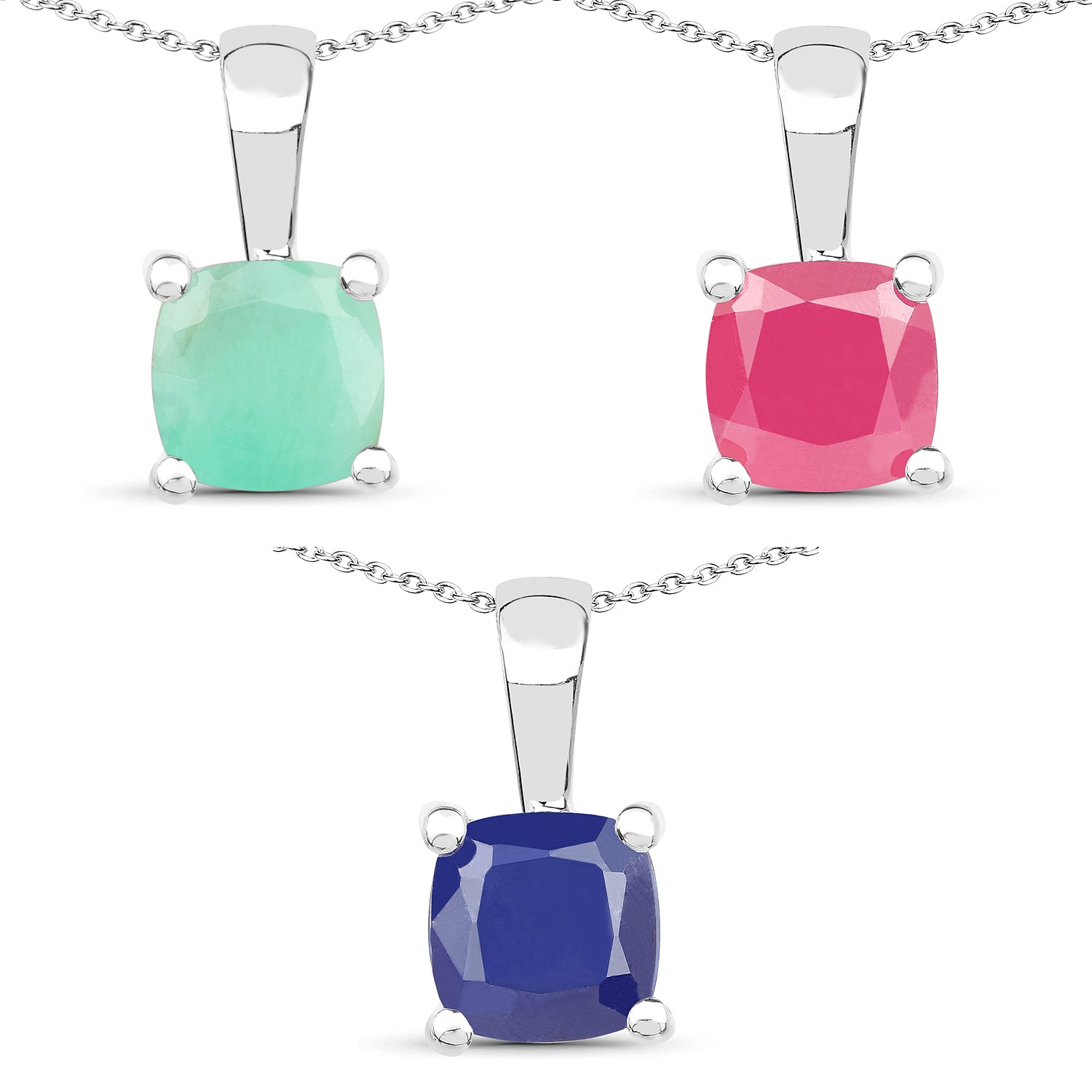 3.00 Carat Genuine Emerald, Glass Filled Ruby & Glass Filled Sapphire .925 Sterling Silver Pendant on sale at MyriadMart