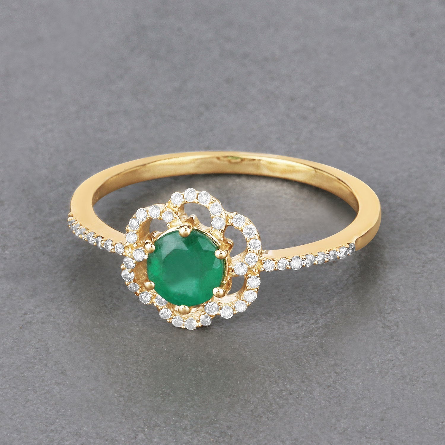 0.55 Carat Genuine Zambian Emerald and White Diamond 14K Yellow Gold Ring on sale at MyriadMart