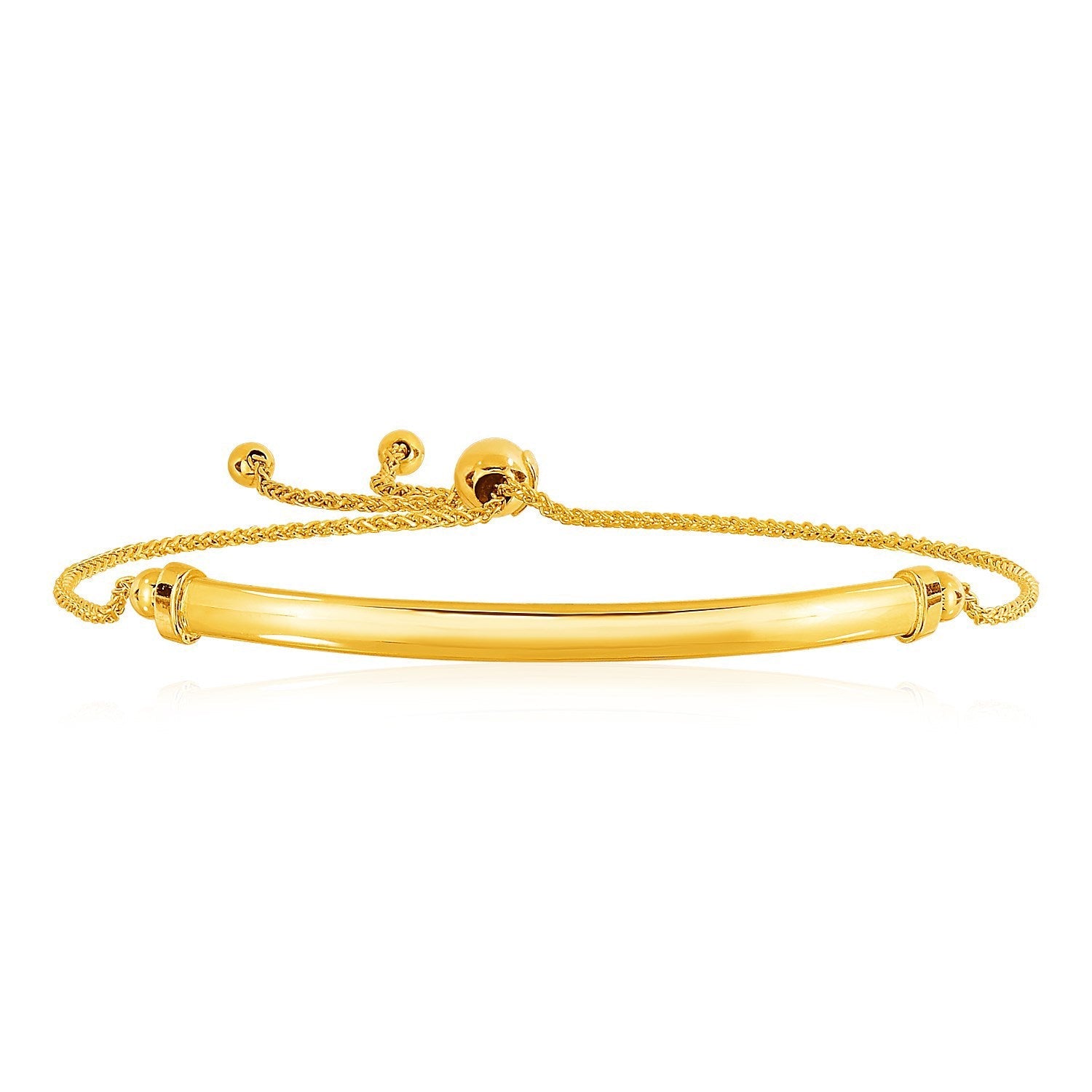 14k Yellow Gold Smooth Curved Bar and Lariat Style Bracelet on sale at MyriadMart