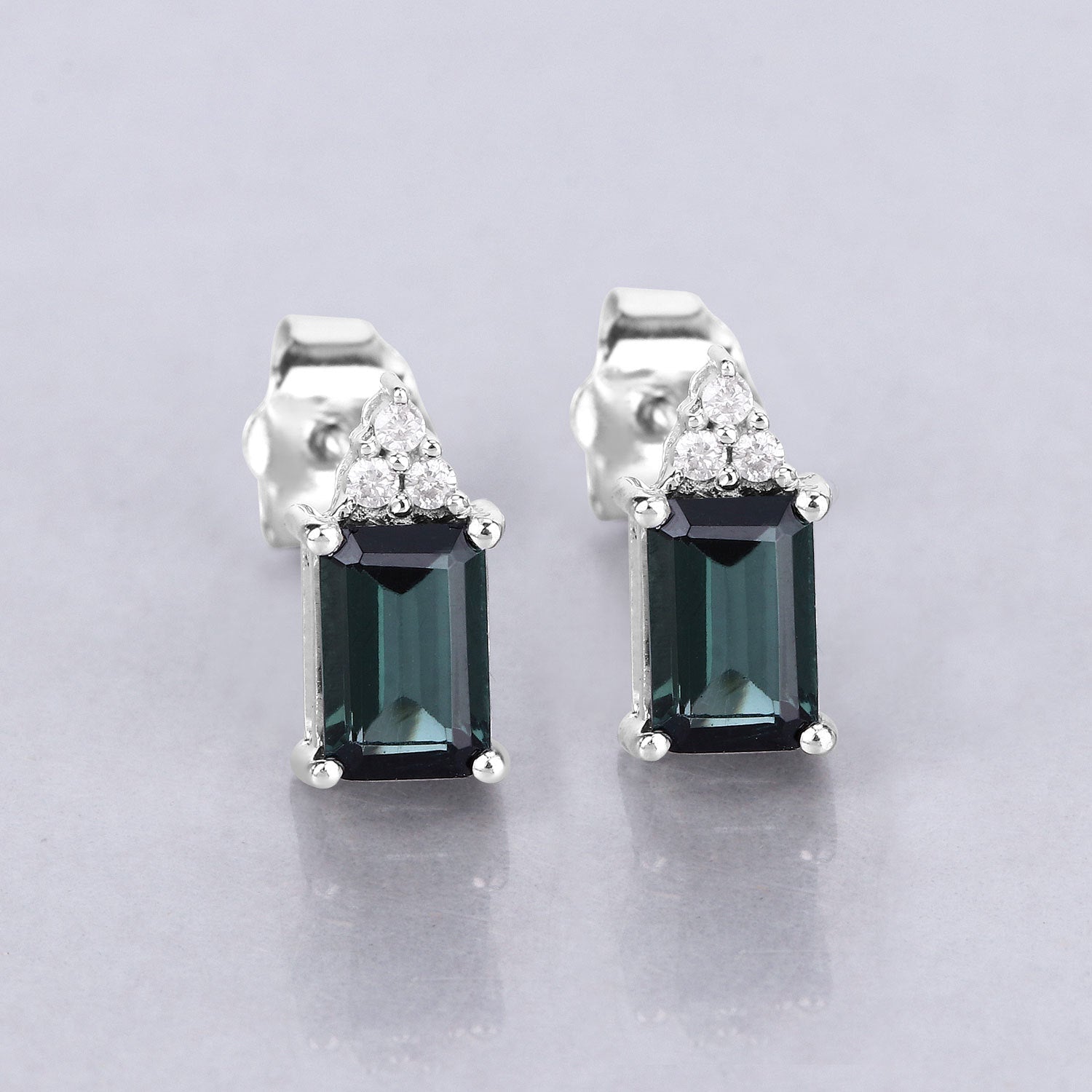 1.25 Carat Genuine Green Tourmaline and White Diamond 14K White Gold Earrings on sale at MyriadMart