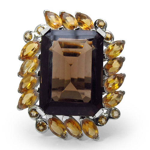 17.85 Carat Genuine Smoky Quartz & Citrine .925 Sterling Silver Ring on sale at MyriadMart