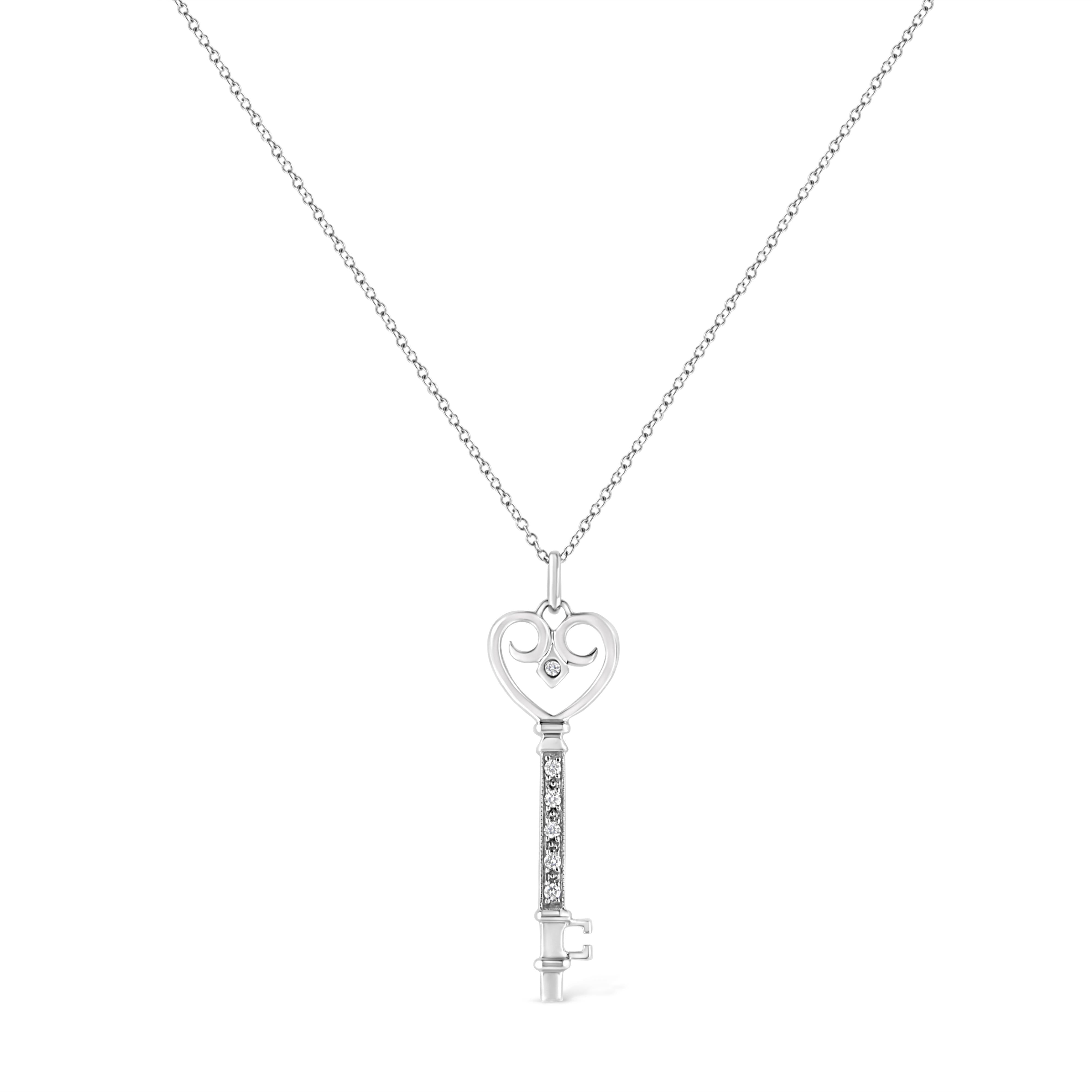.925 Sterling Silver Pave and Bezel-Set Diamond Accent Key 18" Heart and Lock Pendant Necklace K-L Color, I1-I2 Clarity on sale at MyriadMart