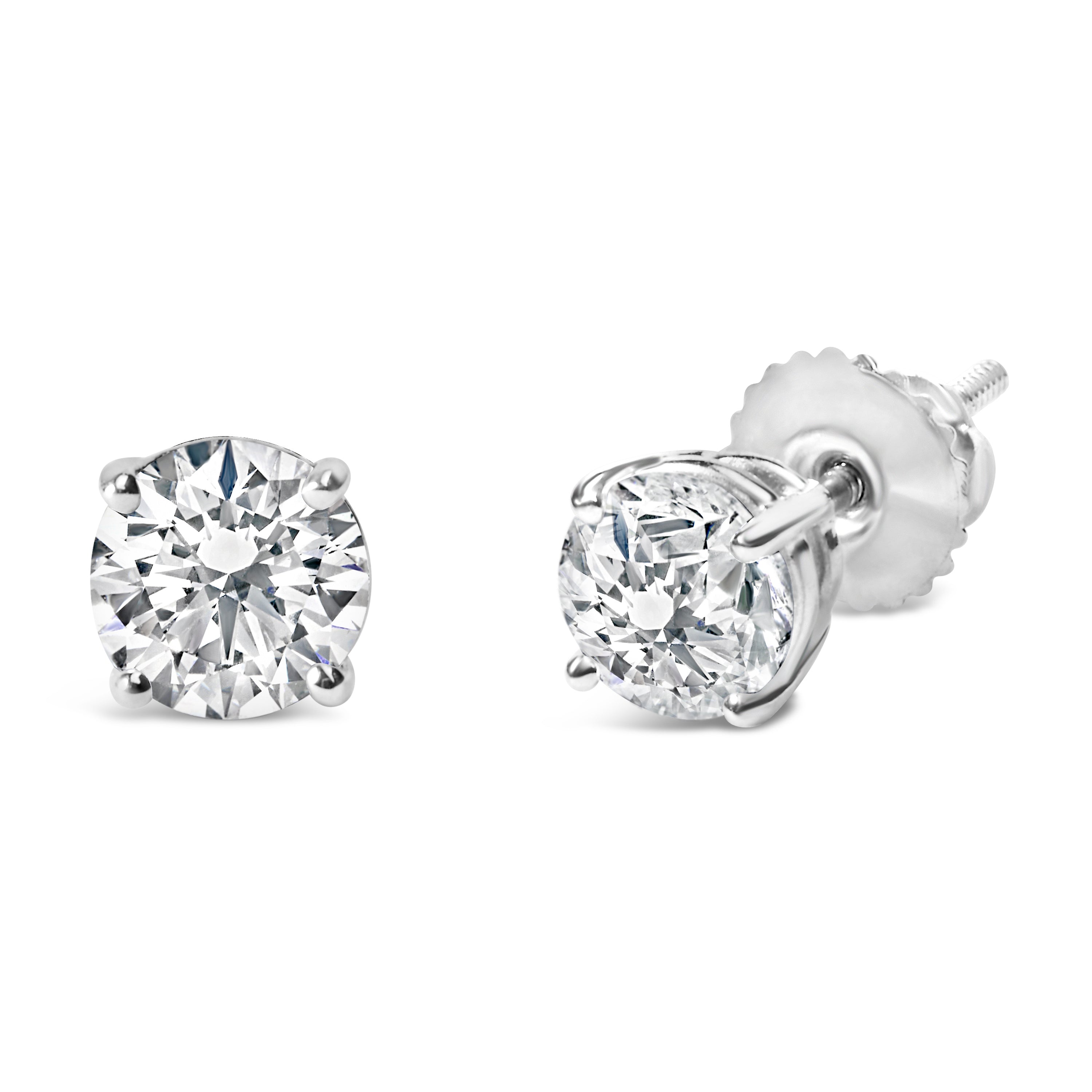 .925 Sterling Silver 1.0 Cttw Round Brilliant Cut Lab Grown Diamond 4-Prong Classic Solitaire Stud Earrings F-G Color, VS2-SI1 Clarity on sale at MyriadMart