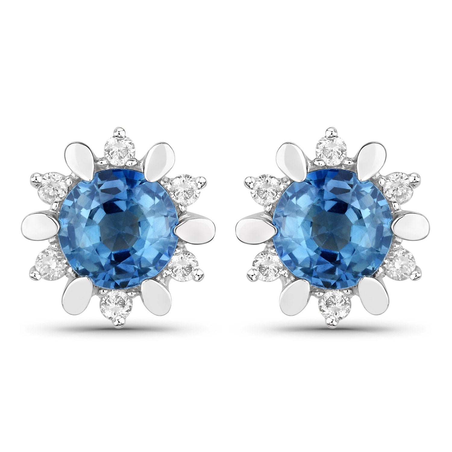 1.87 Carat Genuine Blue Sapphire and White Diamond 14K White Gold Earrings on sale at MyriadMart