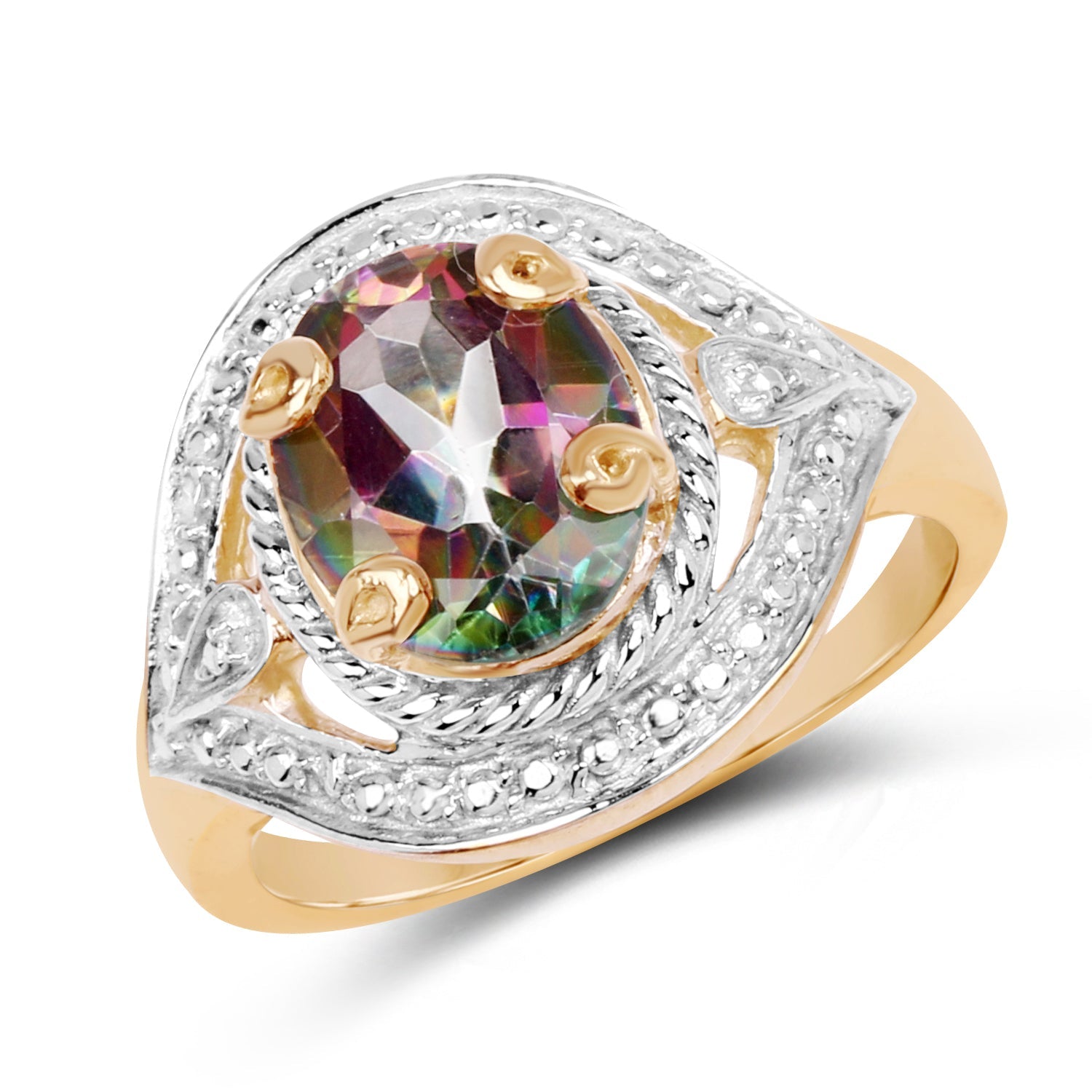 14K Yellow Gold Plated 3.15 Carat Genuine Quartz Mystic .925 Sterling Silver Ring on sale at MyriadMart
