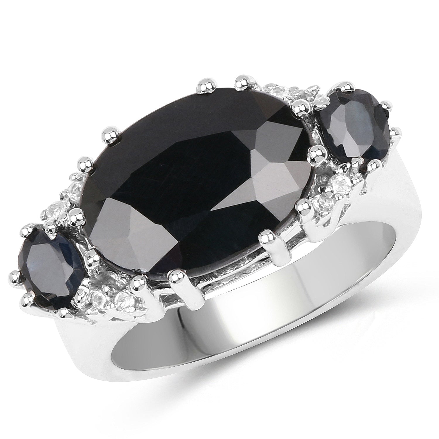 8.62 Carat Genuine Black Sapphire & White Topaz .925 Sterling Silver Ring on sale at MyriadMart