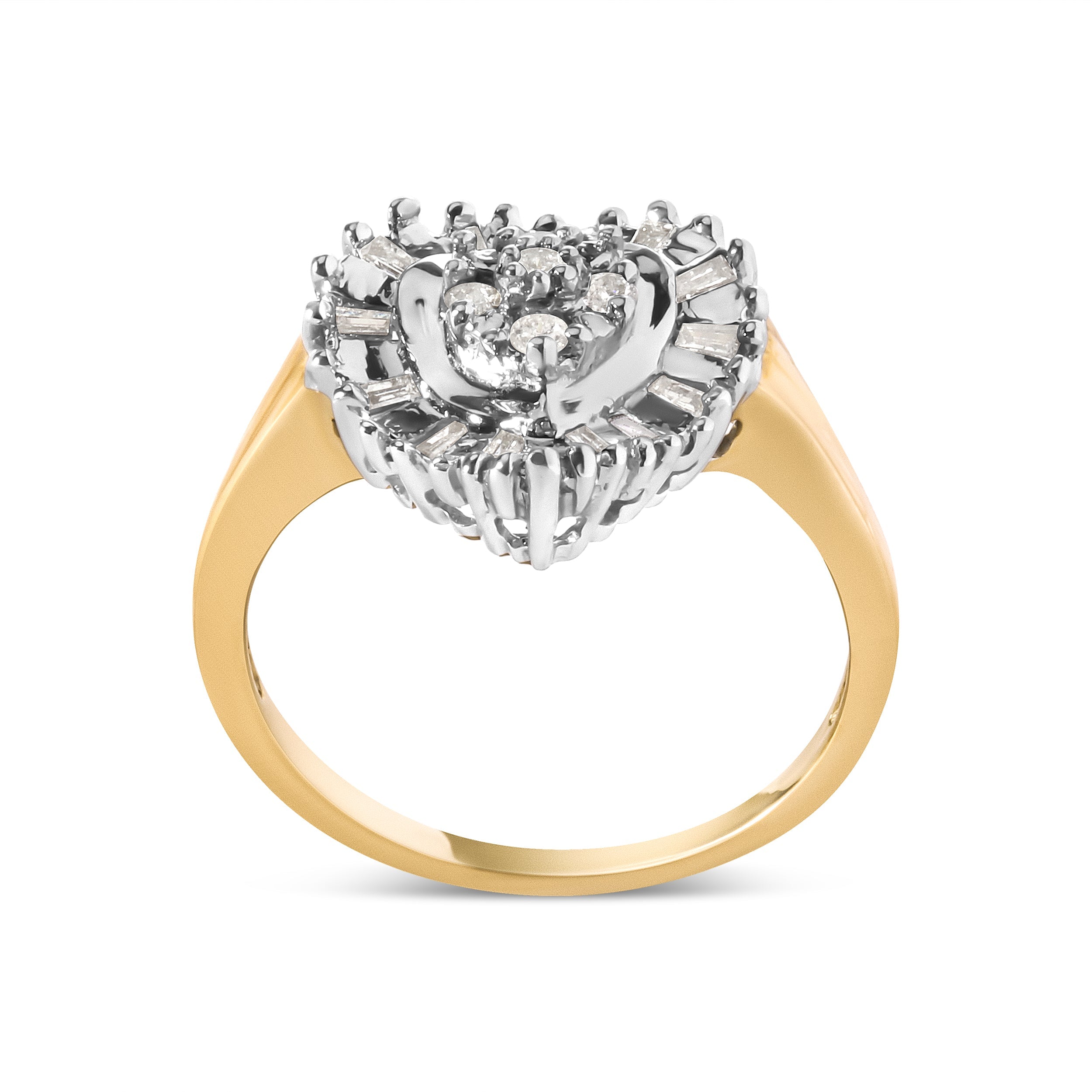 10K Yellow Gold 1/4 Cttw Round and Baguette cut Diamond Heart Shape Ballerina Ring H-I Color, I1-I2 Clarity - Ring Size 7 on sale at MyriadMart