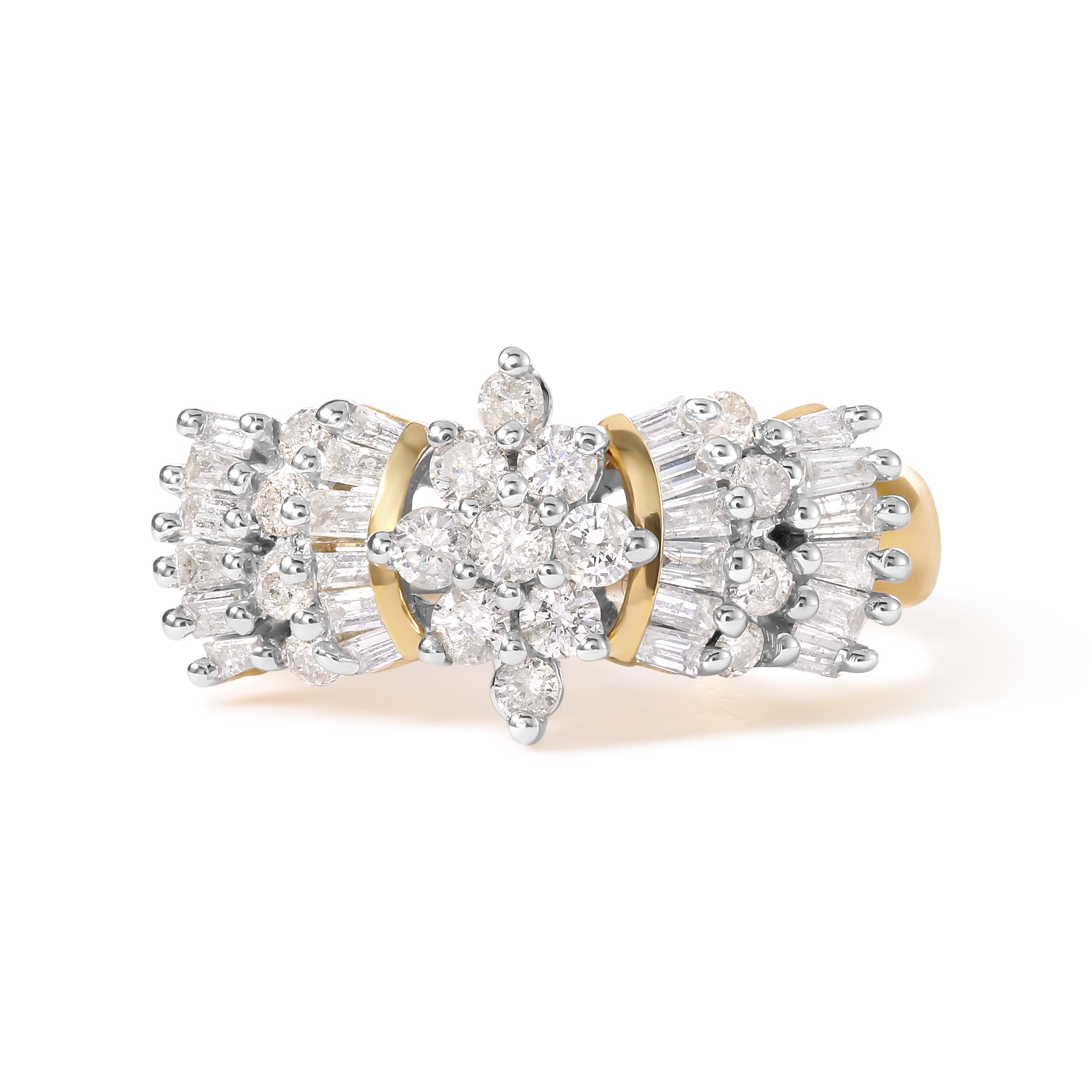 10K Yellow Gold 1.00 Cttw Diamond Starburst Ring Band H-I Color, I1-I2 Clarity - Ring Size 7 on sale at MyriadMart