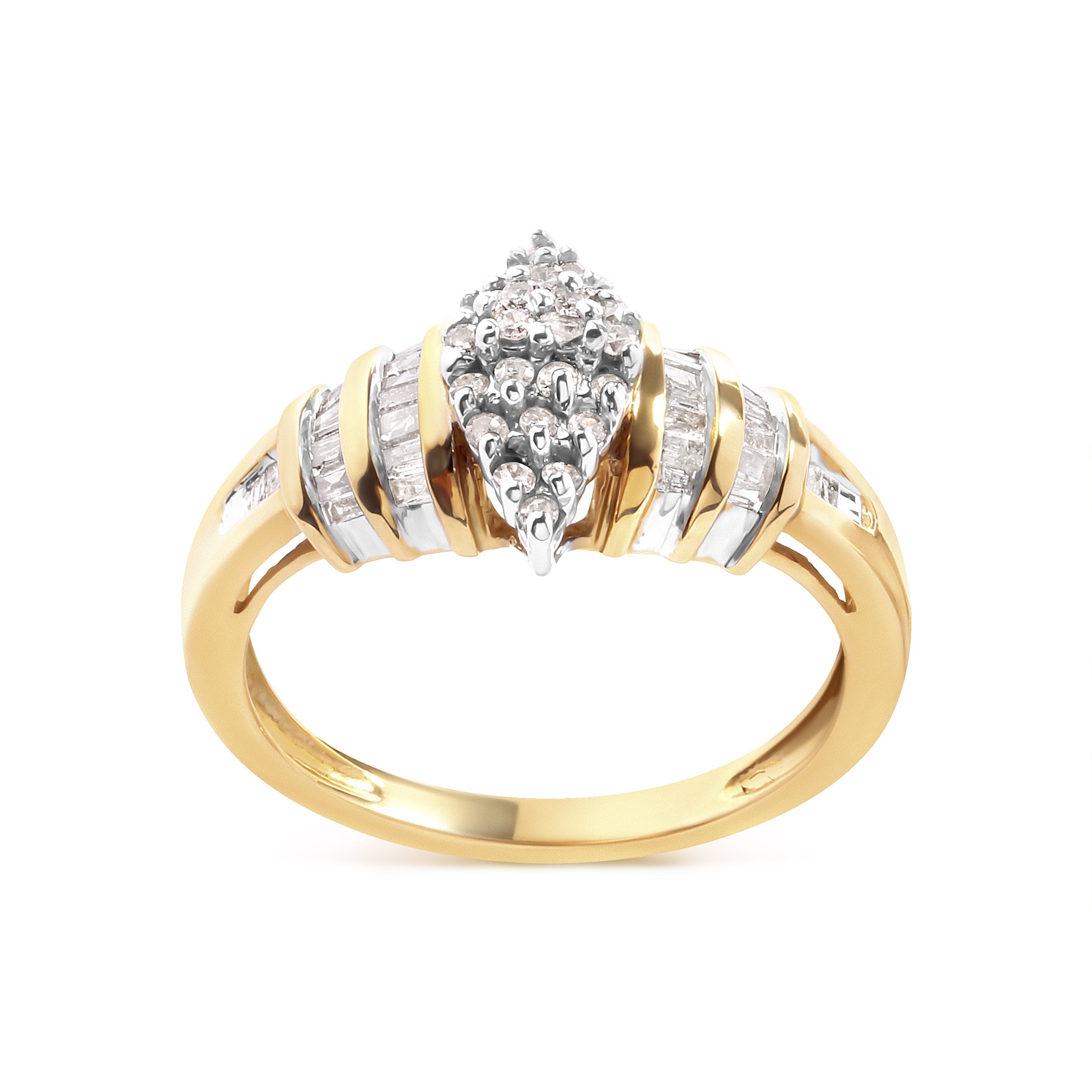 10K Yellow Gold 1/2 Cttw Diamond Pear Shaped Head and Multi Row Channel Set Shank Ring H-I Color, SI2-I1 Clarity - Ring Size 7 on sale at MyriadMart