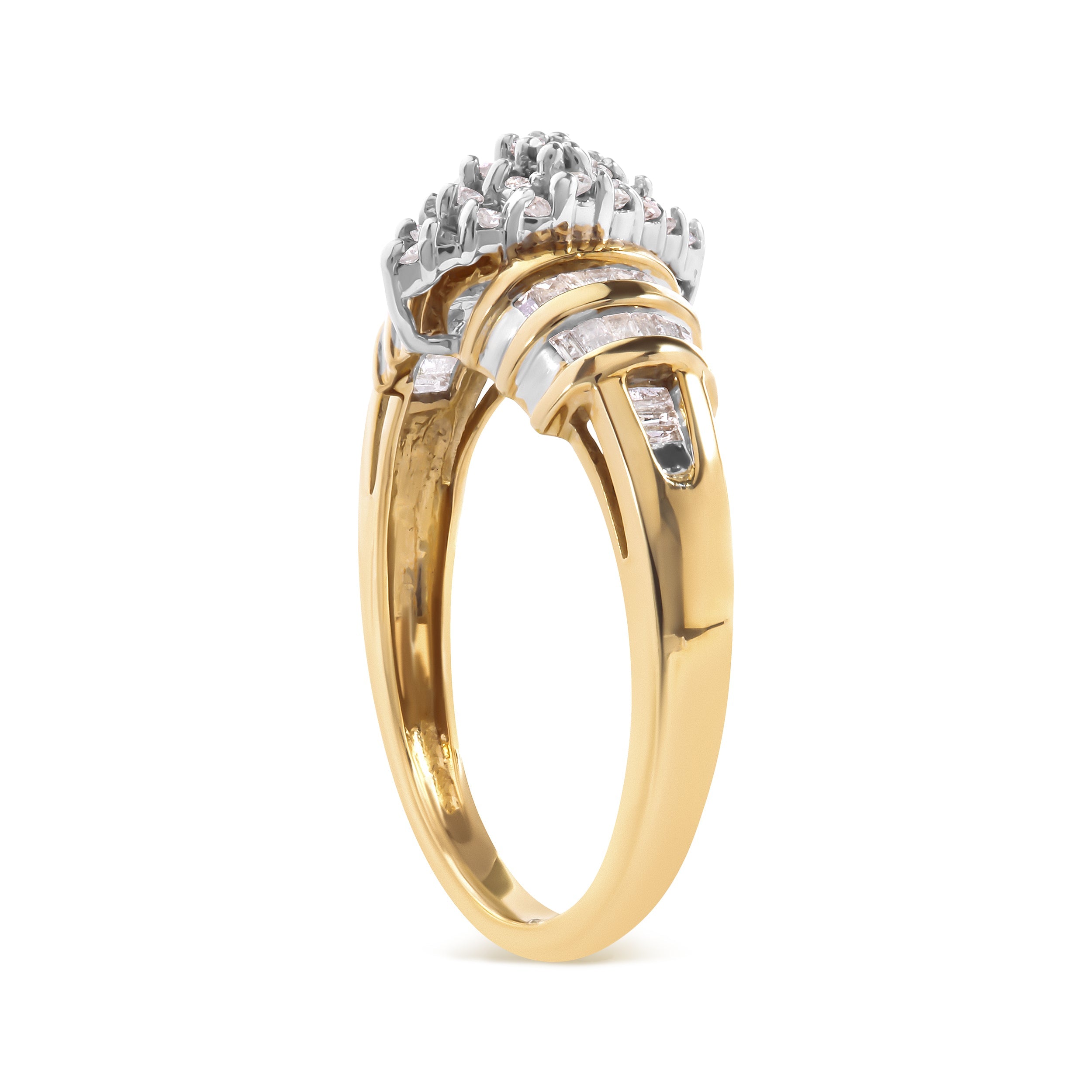 10K Yellow Gold 1/2 Cttw Diamond Pear Shaped Head and Multi Row Channel Set Shank Ring H-I Color, SI2-I1 Clarity - Ring Size 7 on sale at MyriadMart