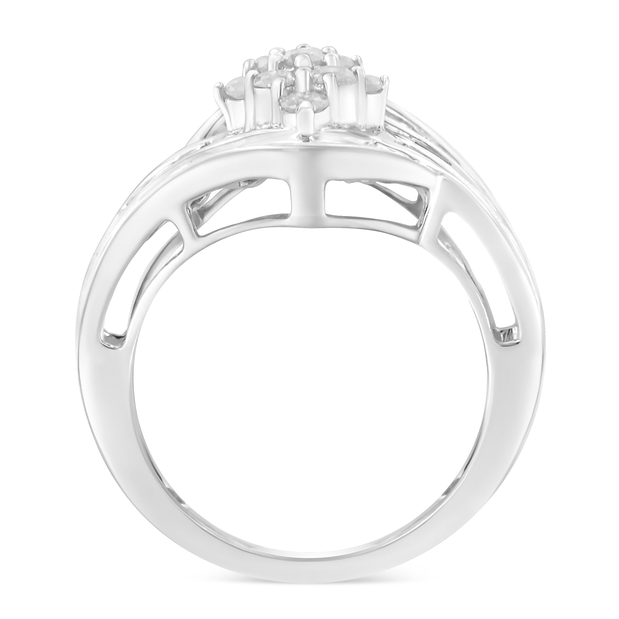 10K White Gold Diamond Bypass Cluster Ring 1 Cttw, I-J Color, I2-I3 Clarity - Size 7 on sale at MyriadMart