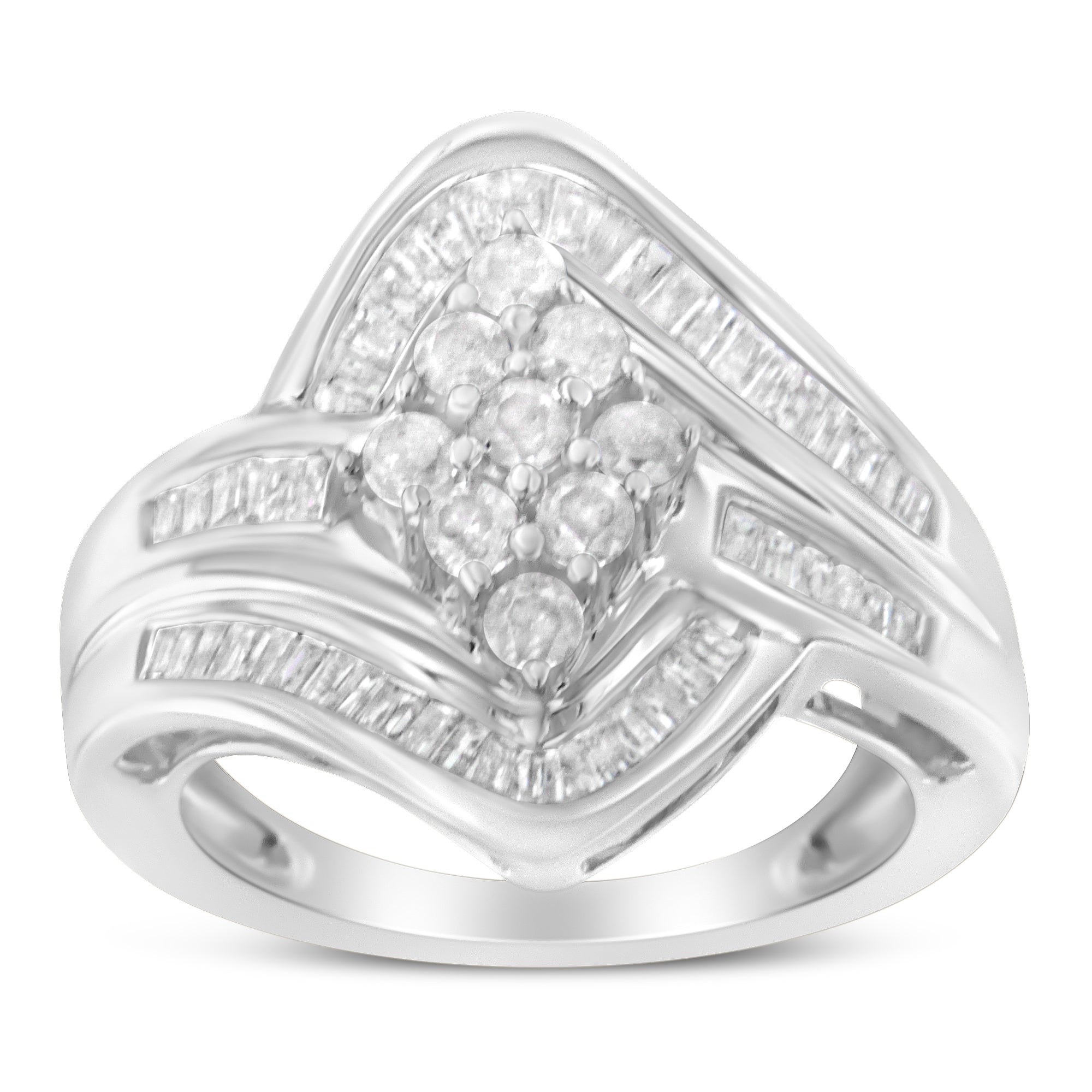 10K White Gold Diamond Bypass Cluster Ring 1 Cttw, I-J Color, I2-I3 Clarity - Size 7 on sale at MyriadMart