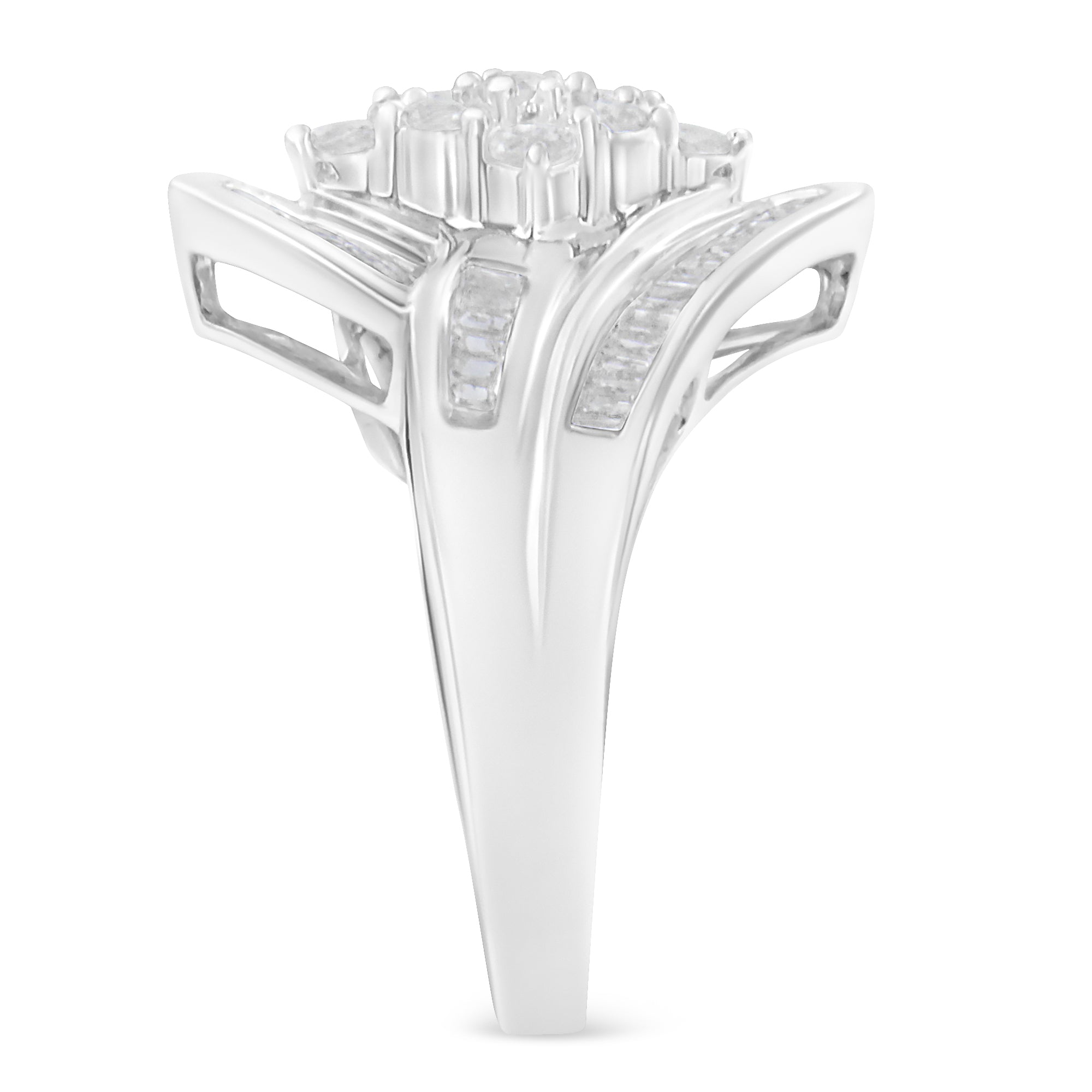 10K White Gold Diamond Bypass Cluster Ring 1 Cttw, I-J Color, I2-I3 Clarity - Size 7 on sale at MyriadMart