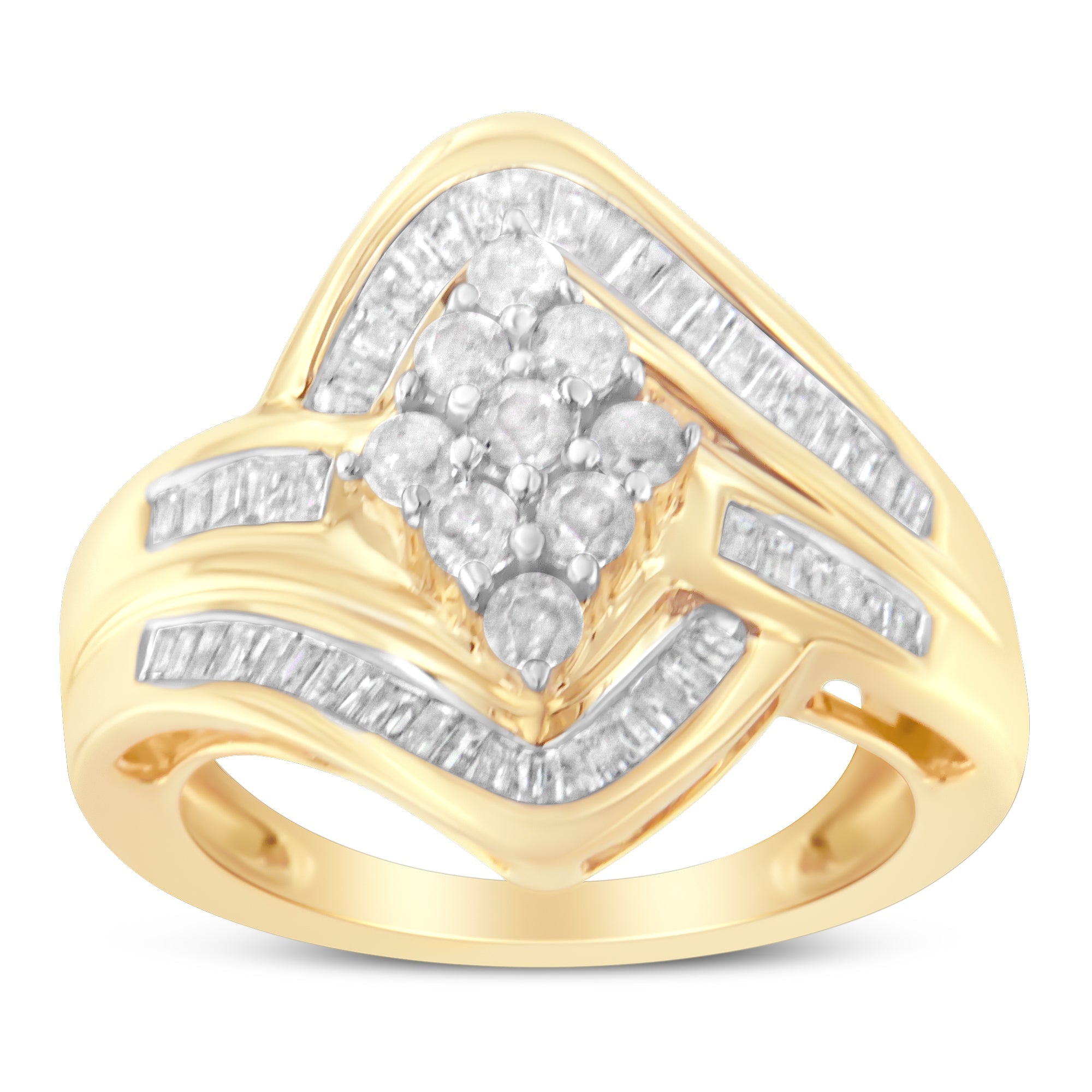 10K Yellow Gold Diamond Bypass Cluster Ring 1 Cttw, I-J Color, I2-I3 Clarity - Size 7 on sale at MyriadMart