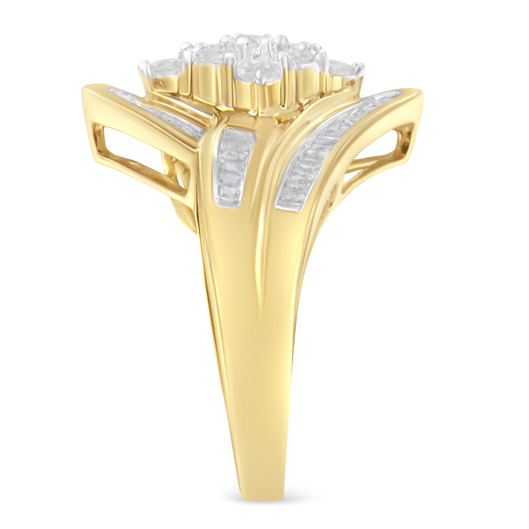 10K Yellow Gold Diamond Bypass Cluster Ring 1 Cttw, I-J Color, I2-I3 Clarity - Size 7 on sale at MyriadMart
