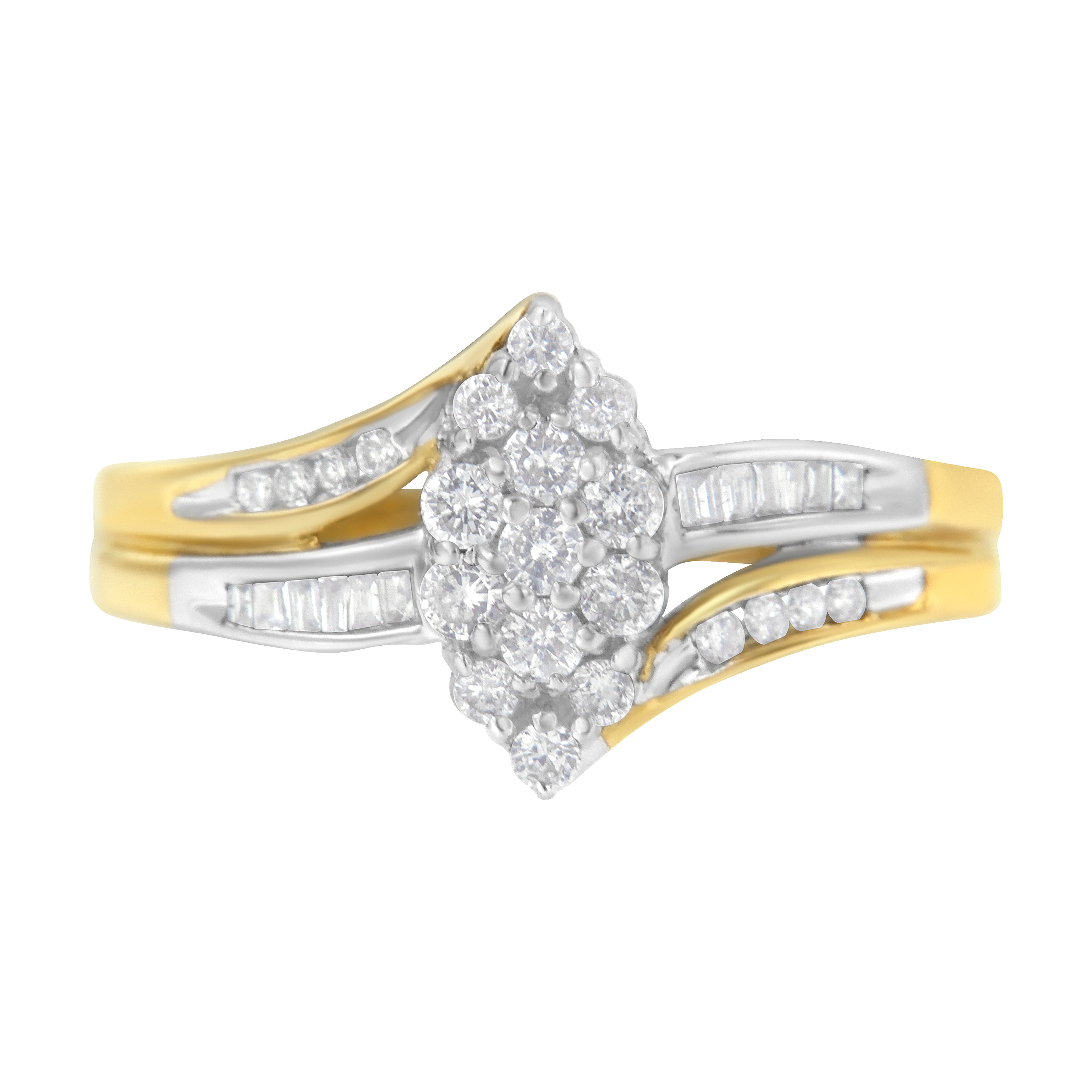 10K Yellow and White Gold 1/2 Cttw Diamond Marquise Shaped Cluster Split Shank Ring H-I Color, SI2-I1 Clarity - Size 7 on sale at MyriadMart