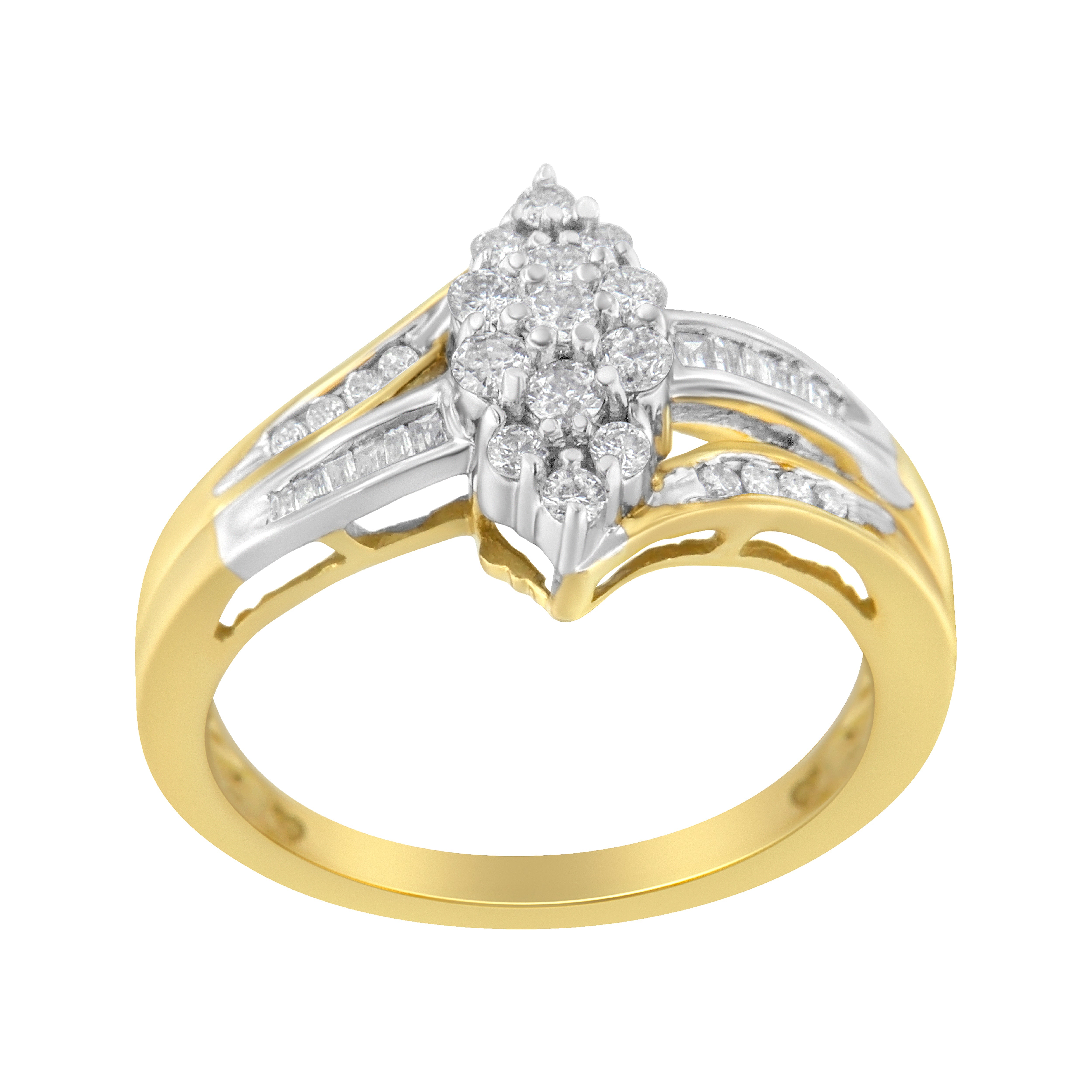 10K Yellow and White Gold 1/2 Cttw Diamond Marquise Shaped Cluster Split Shank Ring H-I Color, SI2-I1 Clarity - Size 7 on sale at MyriadMart