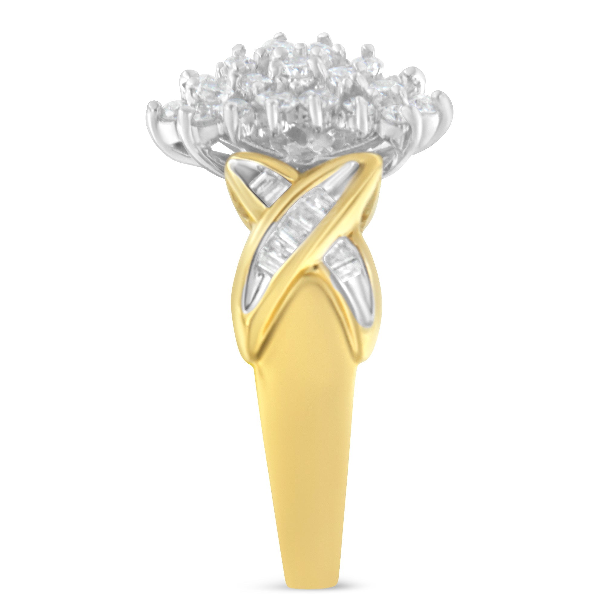 10K Yellow Gold Round And Baguette-Cut Diamond Ring 1/2 Cttw, H-I Color, I1-I2 Clarity - Size 6 on sale at MyriadMart