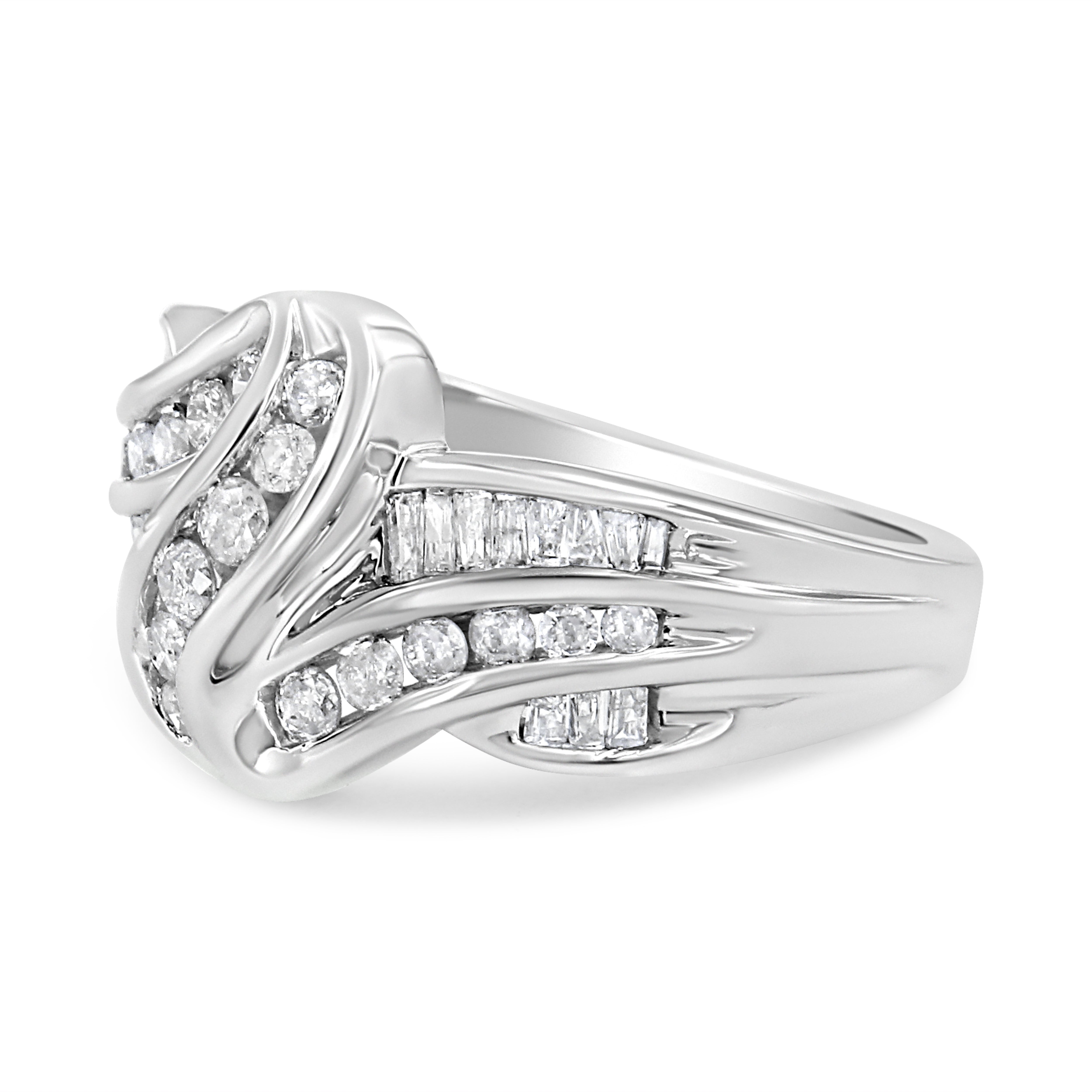 10K White Gold Ring 3/4 Cttw Round and Baguette-Cut Diamond Bypass Ring H-I Color, I2-I3 Clarity - Size 6 on sale at MyriadMart