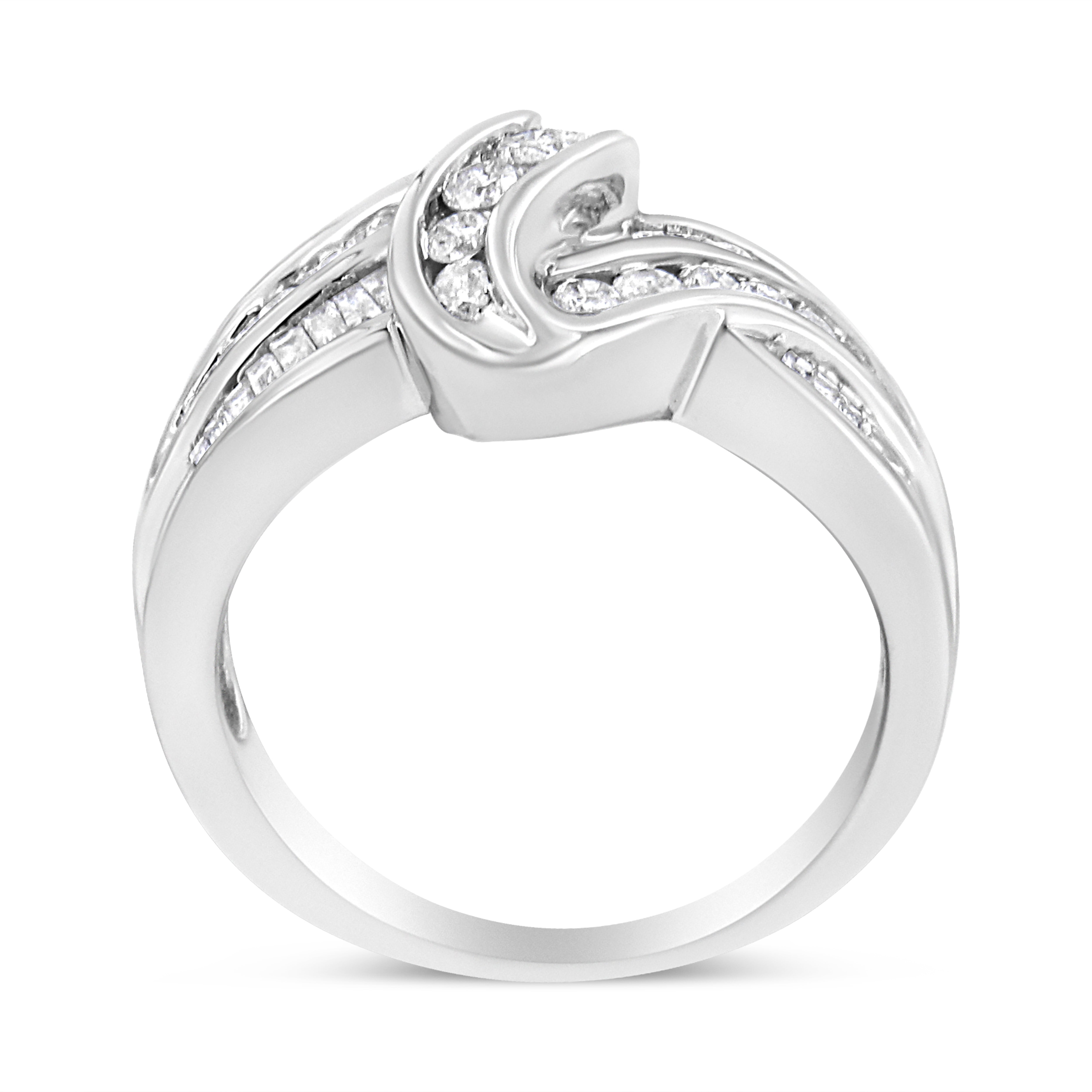 10K White Gold Ring 3/4 Cttw Round and Baguette-Cut Diamond Bypass Ring H-I Color, I2-I3 Clarity - Size 6 on sale at MyriadMart