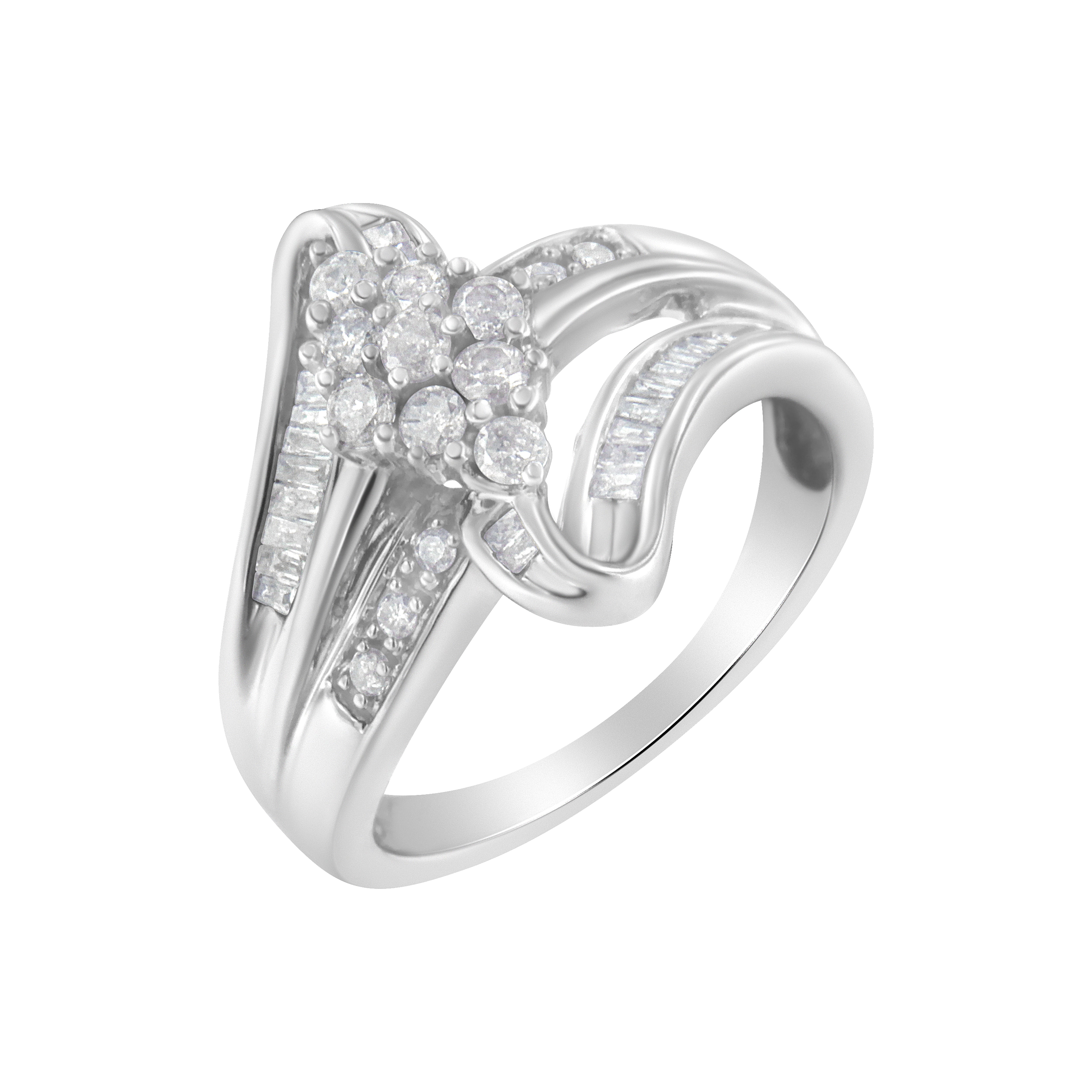 10K White Gold 1/2 cttw Diamond Cluster Ring H-I Clarity, I2-I3 Color - Size 6 on sale at MyriadMart