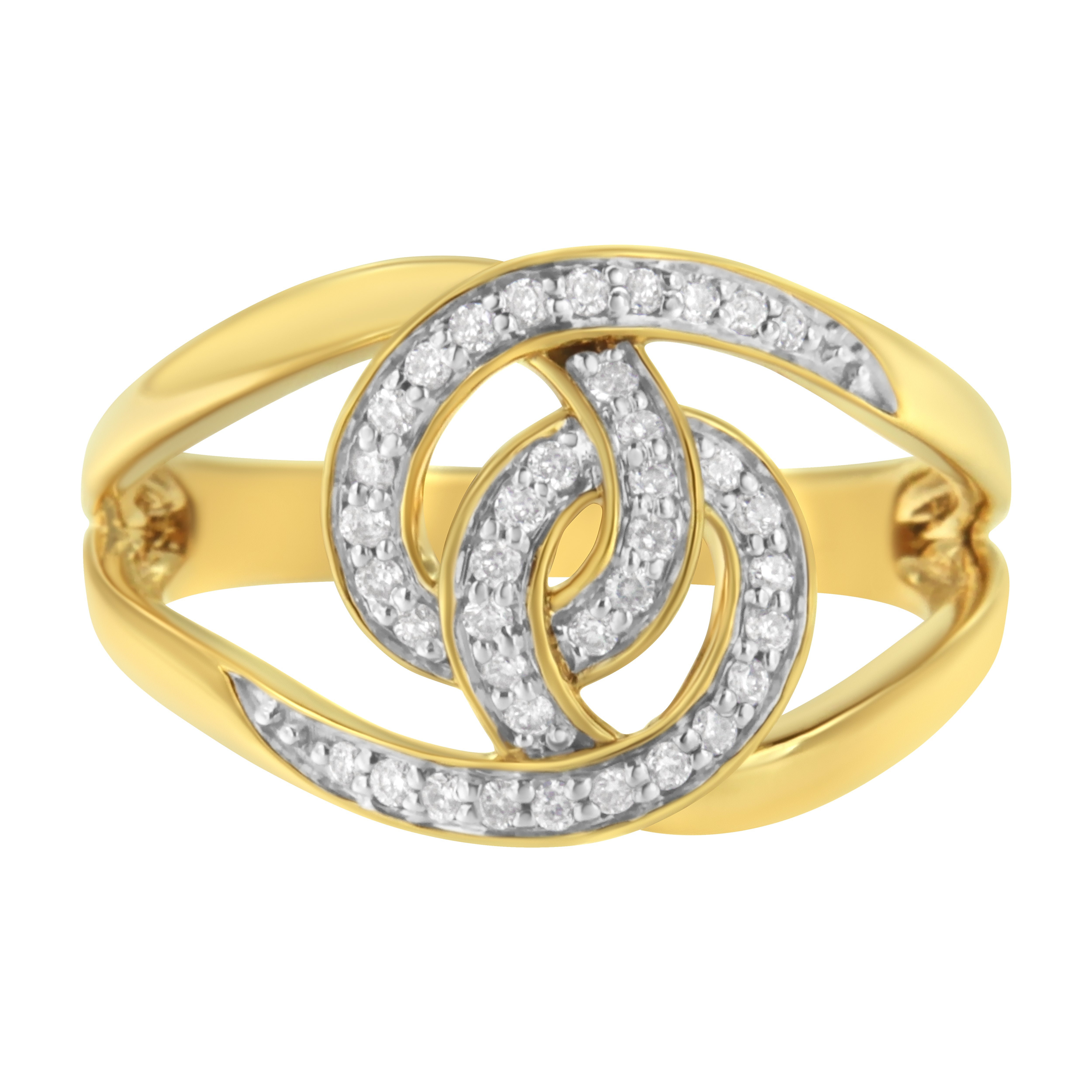 14K Yellow Gold Plated .925 Sterling Silver 1/4 Cttw Diamond Interlocking Loop Open Shank Bypass Ring I-J Color, I1-I2 Clarity - Size 7 on sale at MyriadMart