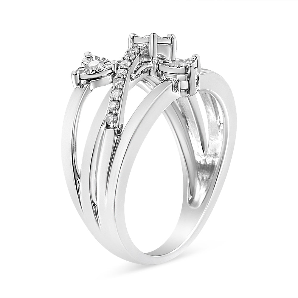 .925 Sterling Silver 1/5 Cttw Miracle-Set Diamond Heart Cross-Over Bypass Ring I-J Color, I2-I3 Clarity - Size 7 on sale at MyriadMart