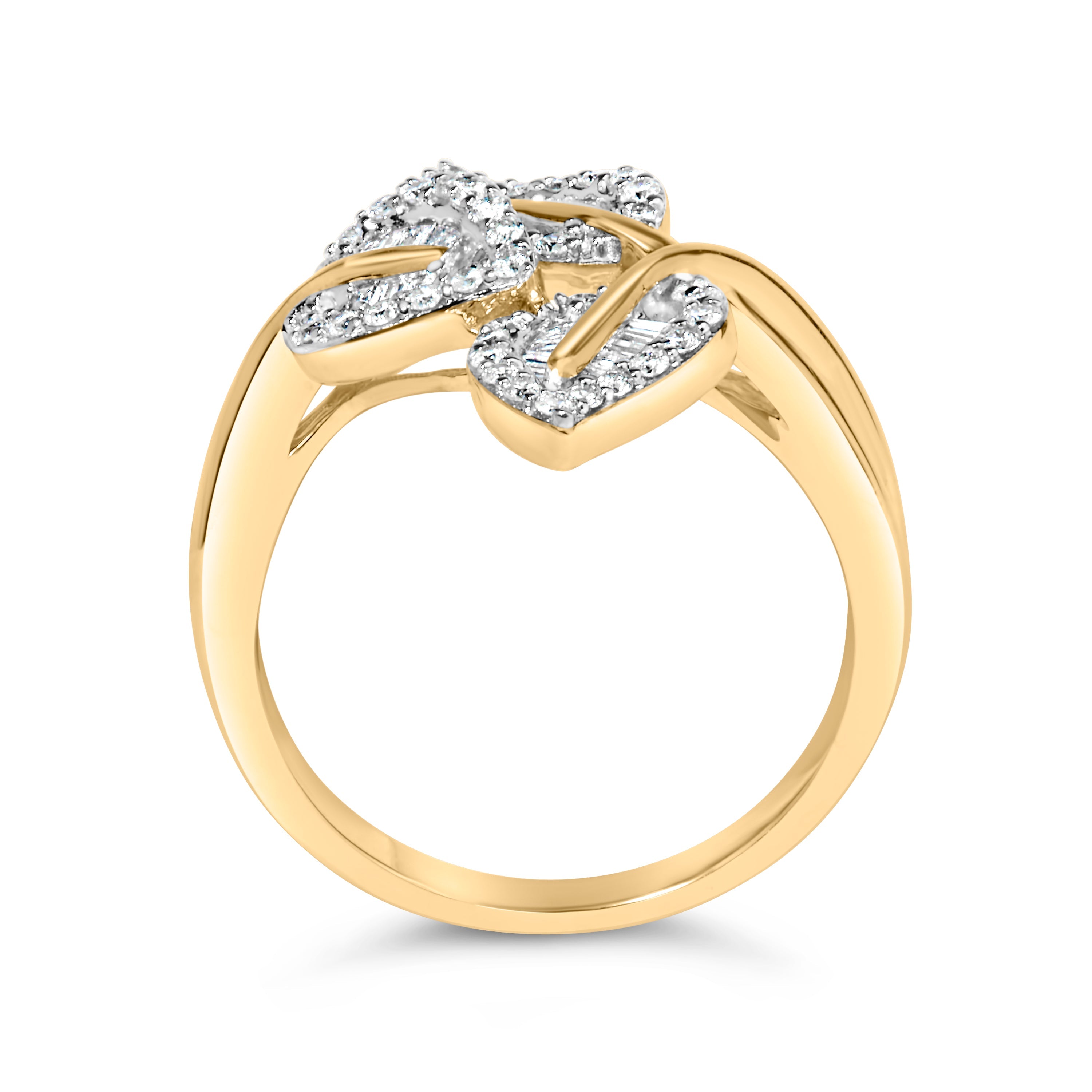 10k Yellow and White Gold 1/2 Cttw Baguette and Round Diamond Bypass Triple Leaf Ring I-J Color, I1-I2 Clarity - Size 7 on sale at MyriadMart