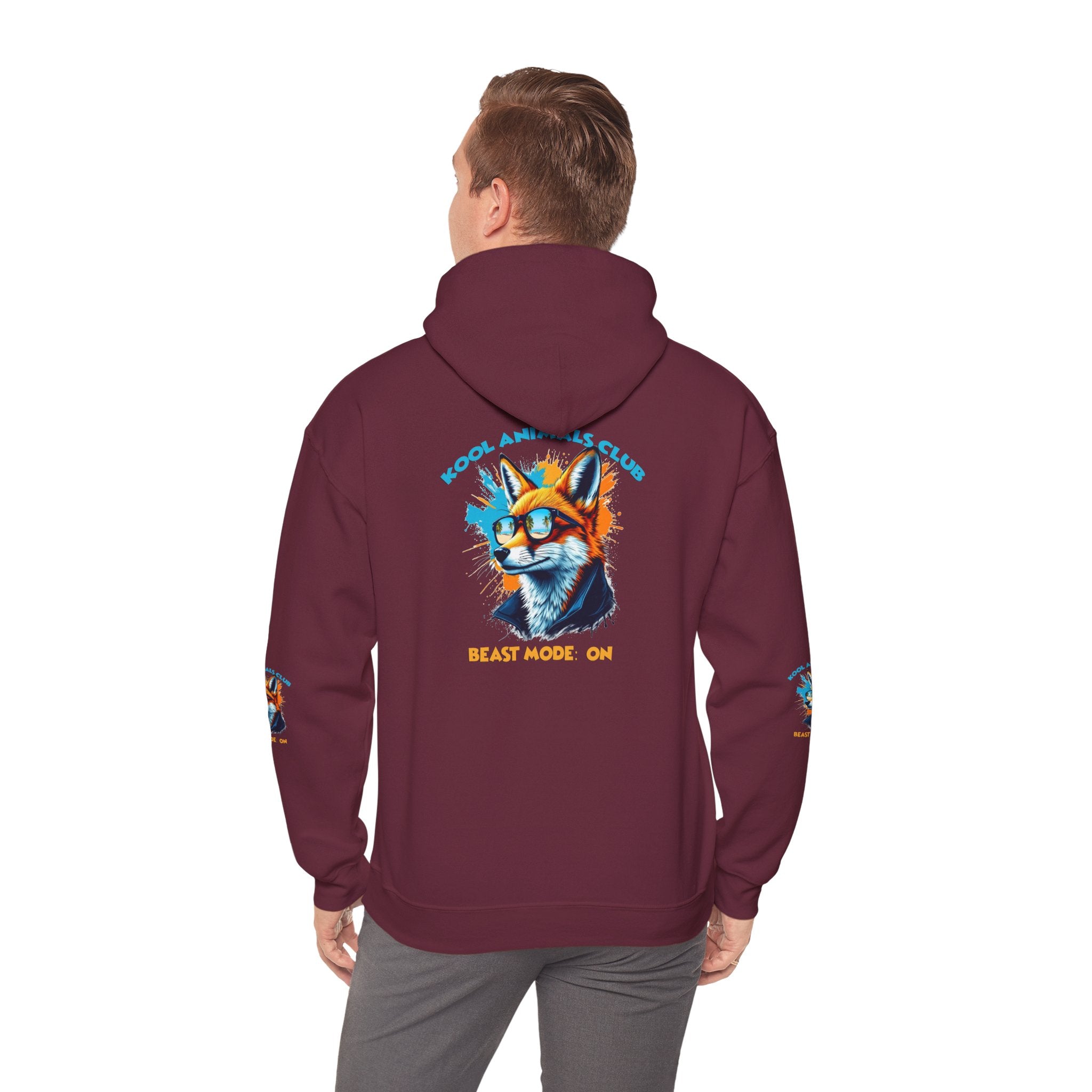 Kool Animals Club Hoodie with Cool Fox in Sunglasses and ‘Beast Mode On’ Design, Unisex Sweatshirt for Animal Lovers, Casual Streetwear, Perfect Gift for Holidays on sale at MyriadMart